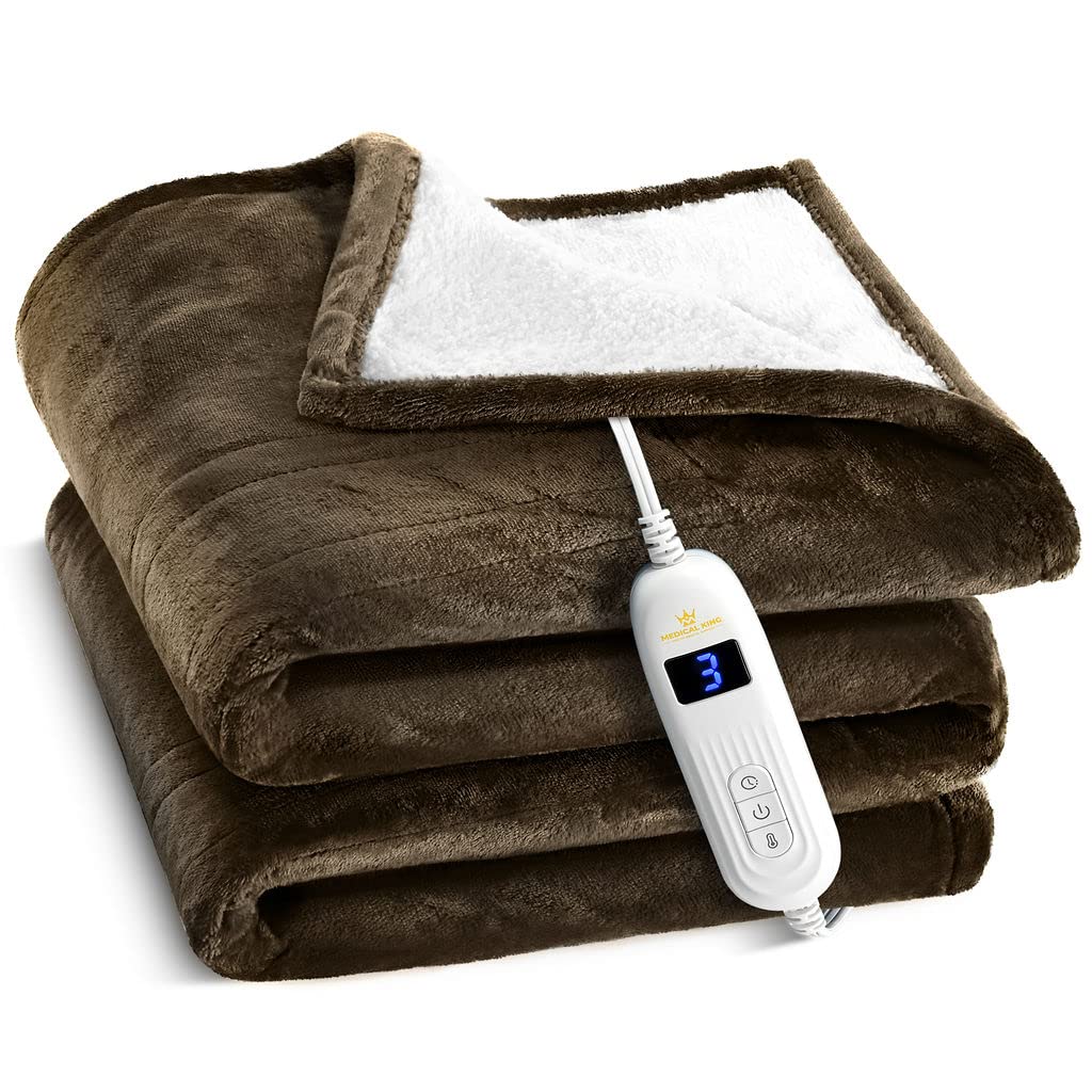 Medical king Heated Blanket, Machine Washable Extremely Soft & Comfortable Electric Blanket Throw Fast Heating with Hand Controller 10 Heating Settings & auto Shut-Off (Blue, 50 x 60) BST220