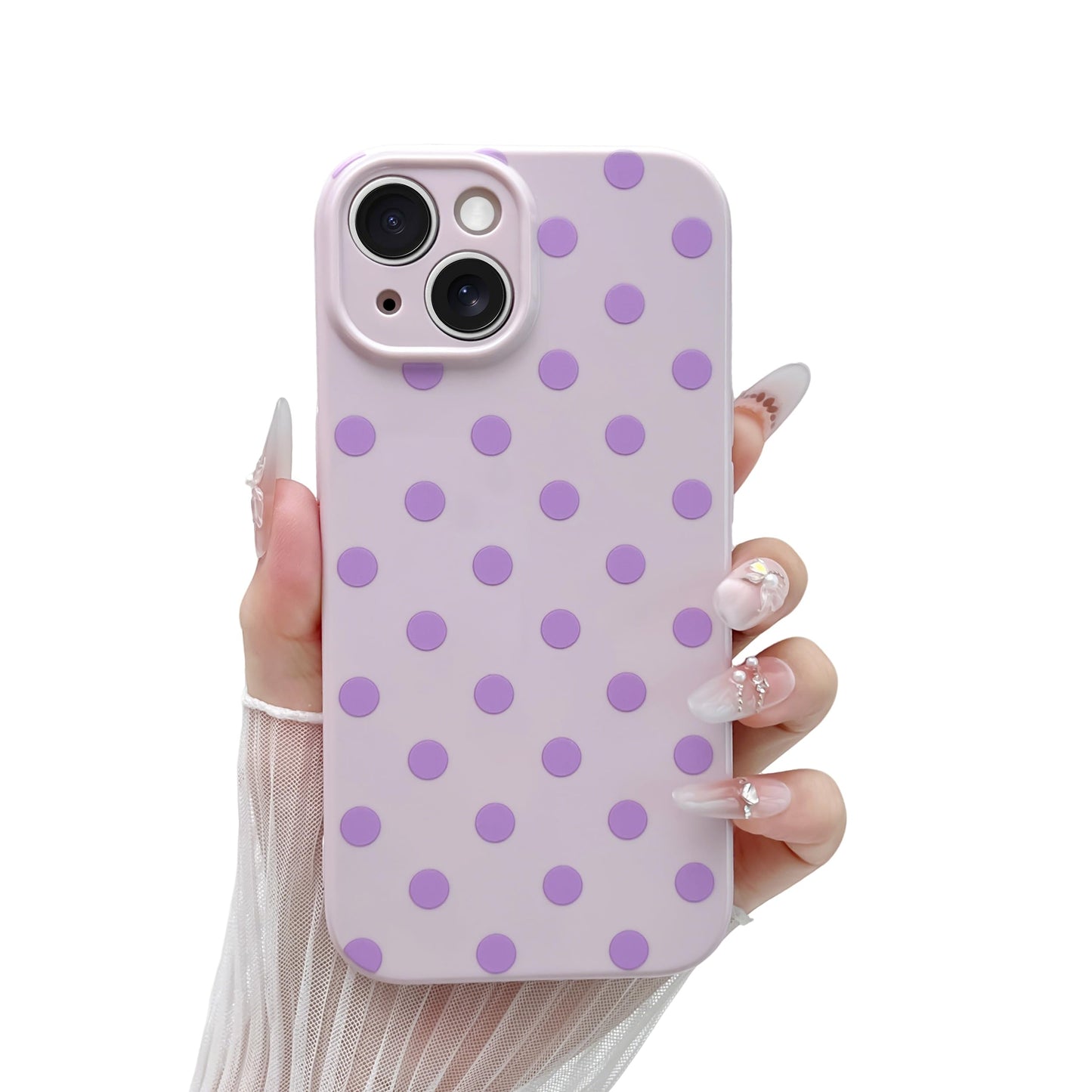Skyseaco Compatible with iPhone 15 Case Cute Polka Dot Phone Case Soft Slim TPU Shockproof Phone Cover Full Camera Protection for Women Girls - Black WN420