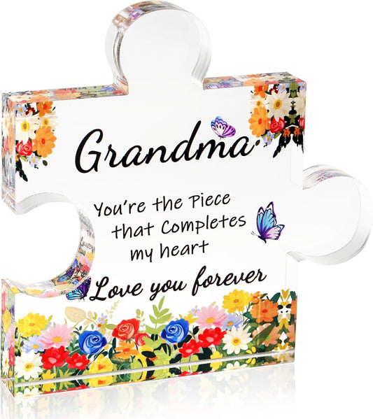 ADDWel Mothers Day Gifts for Grandma - Great Grandma Gifts from Grandkids - Cute Presents for Grandma Birthday Christmas Stocking Stuffers Thanksgiving - Fancy Engraved Acrylic Block Puzzle Piece BST326H