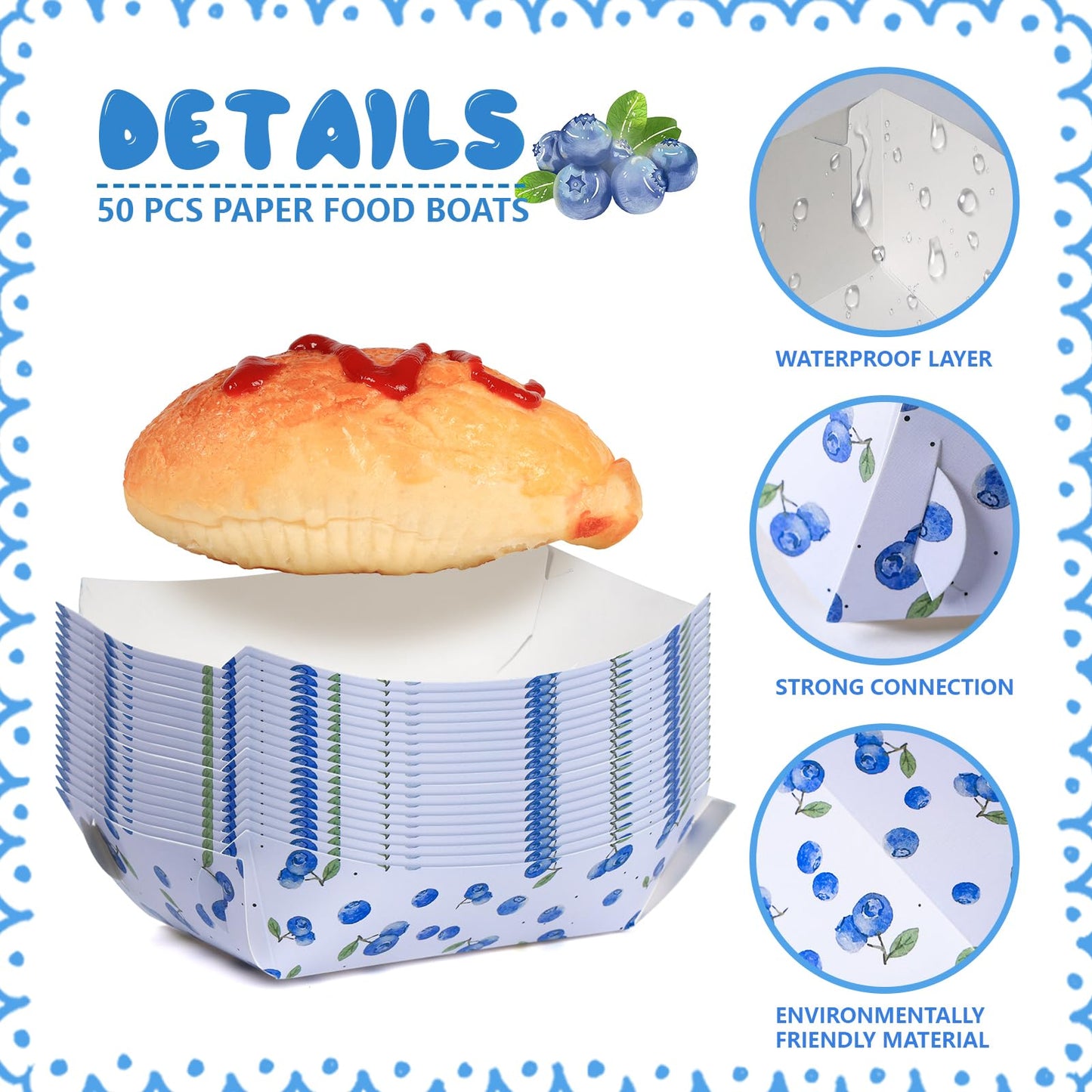 strawberry paper plates, disposable waterproof food trays, 1 lb., suitable for bulk strawberry-themed strawberry shortcake berry first birthday party supplies and gift decorations. (20, blueberry) BST220