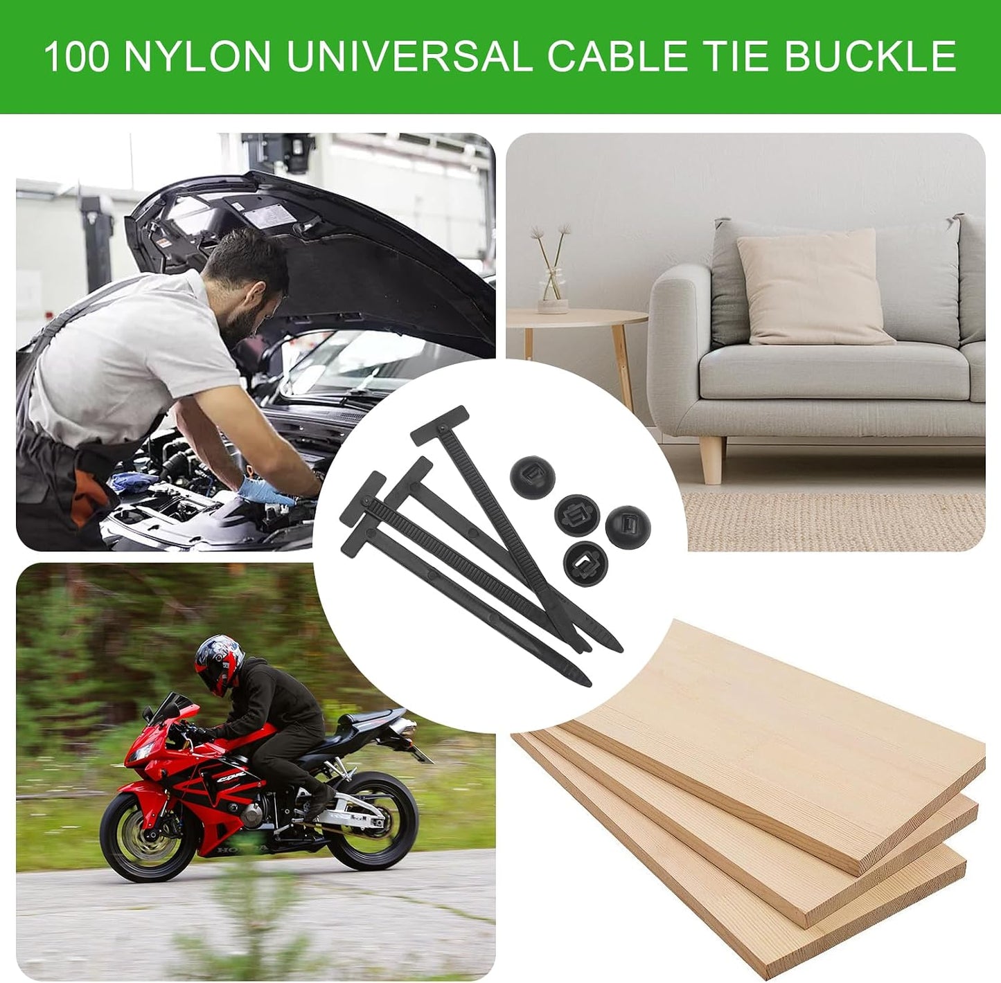 100 Pcs Nylon Universal Cable Tie Buckle,Self-Locking Cable Tie Buckle for Daily Maintenance And Fixing Of Automobiles,Zip Ties Heavy Duty Black WN420