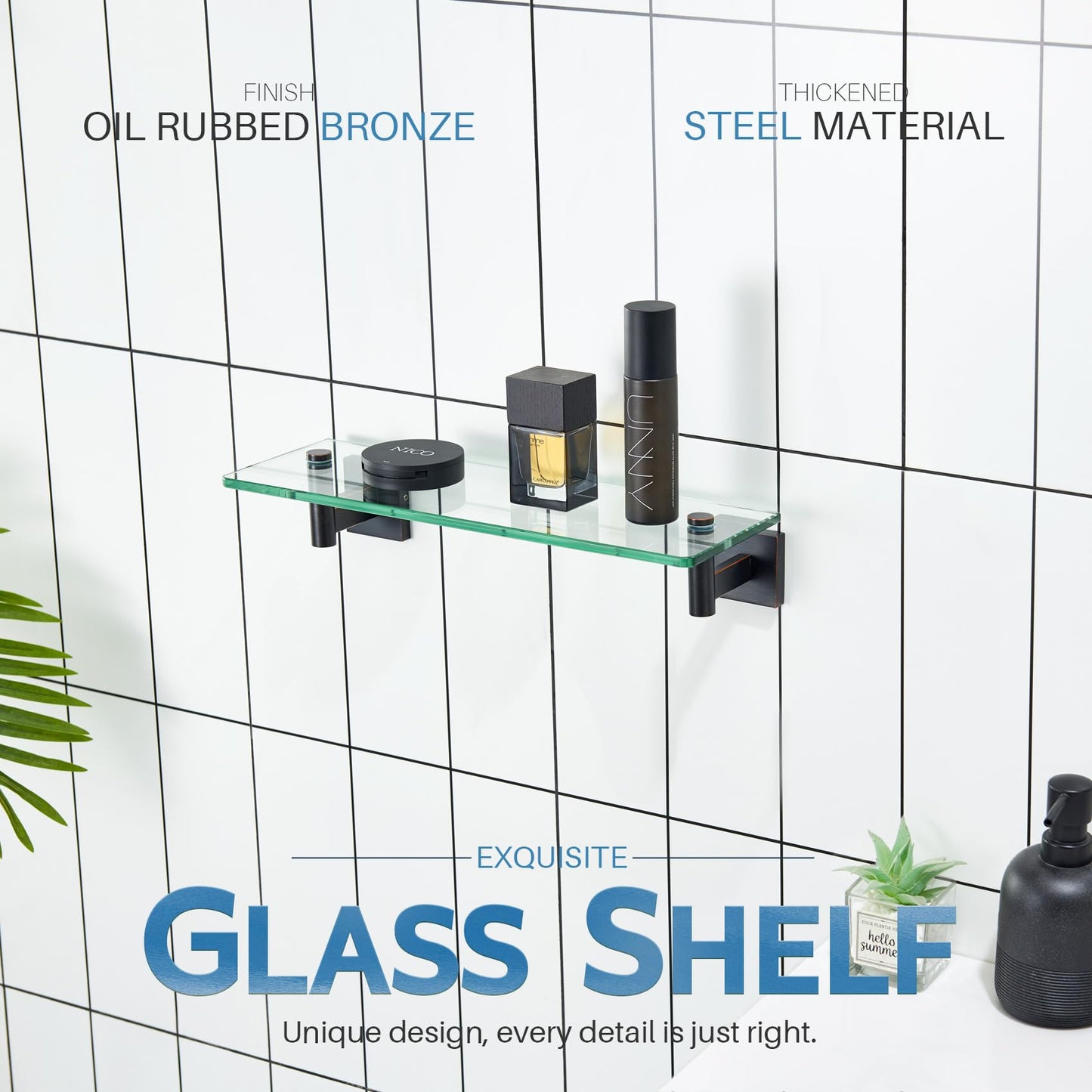 KOKOSIRI Wall Shelves Bathroom Hardware Glass Floating Shelf 12-Inch for Bedroom, Living Room, Kitchen, Hanging Rack Champagne Bronze B1105CPG-L12 BST202