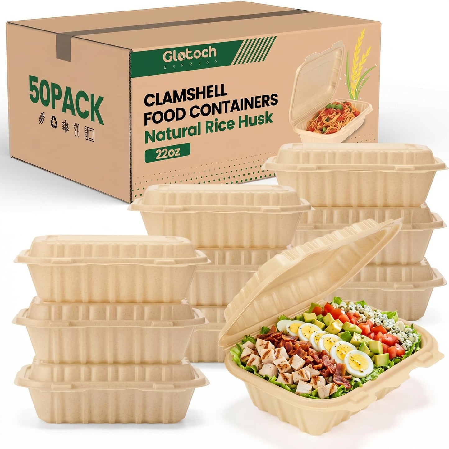 Clamshell Food Containers with Lids, 50 Pack-26oz Take Out Boxes N25