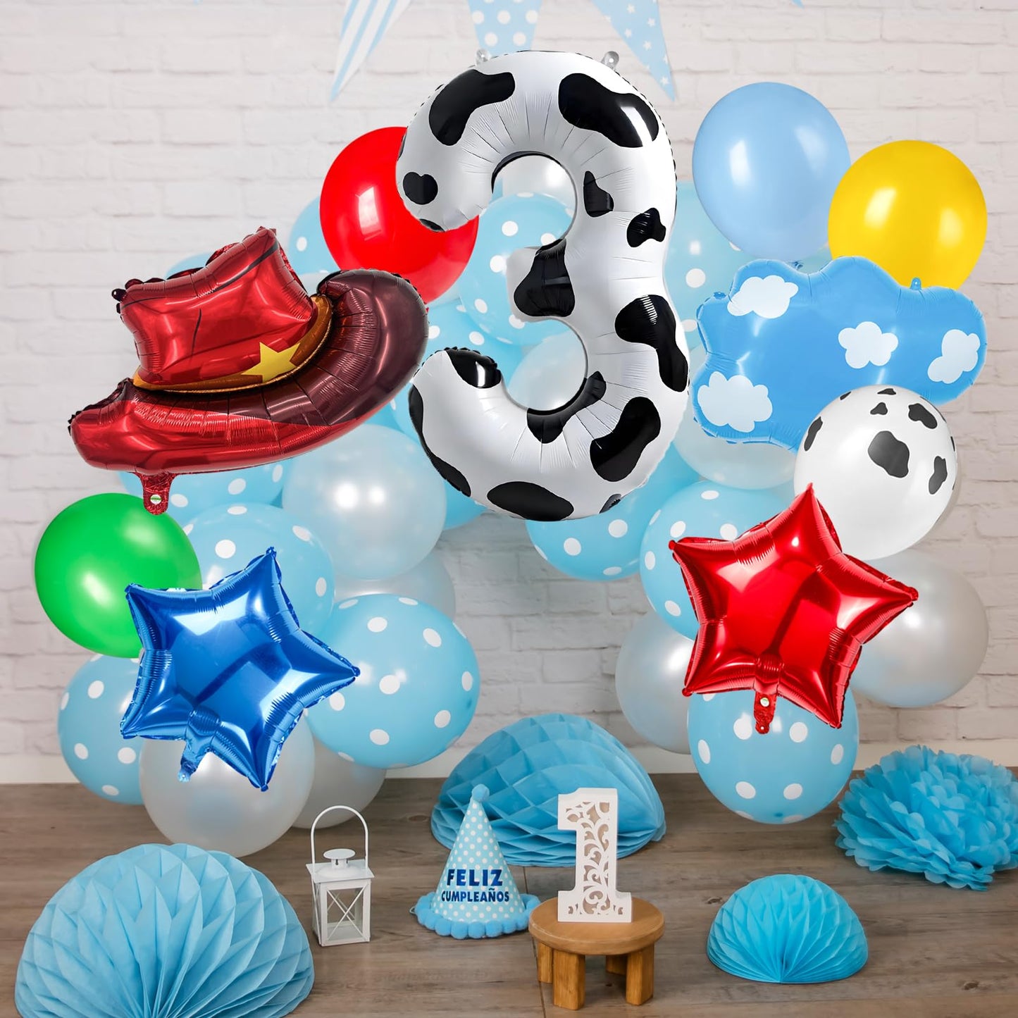 11-Pack Cowboy Theme Balloon Set, Farm Theme Decorations, Balloons with Hats and Clouds, Boys and Girls Birthday Party Supplies (1) BST202
