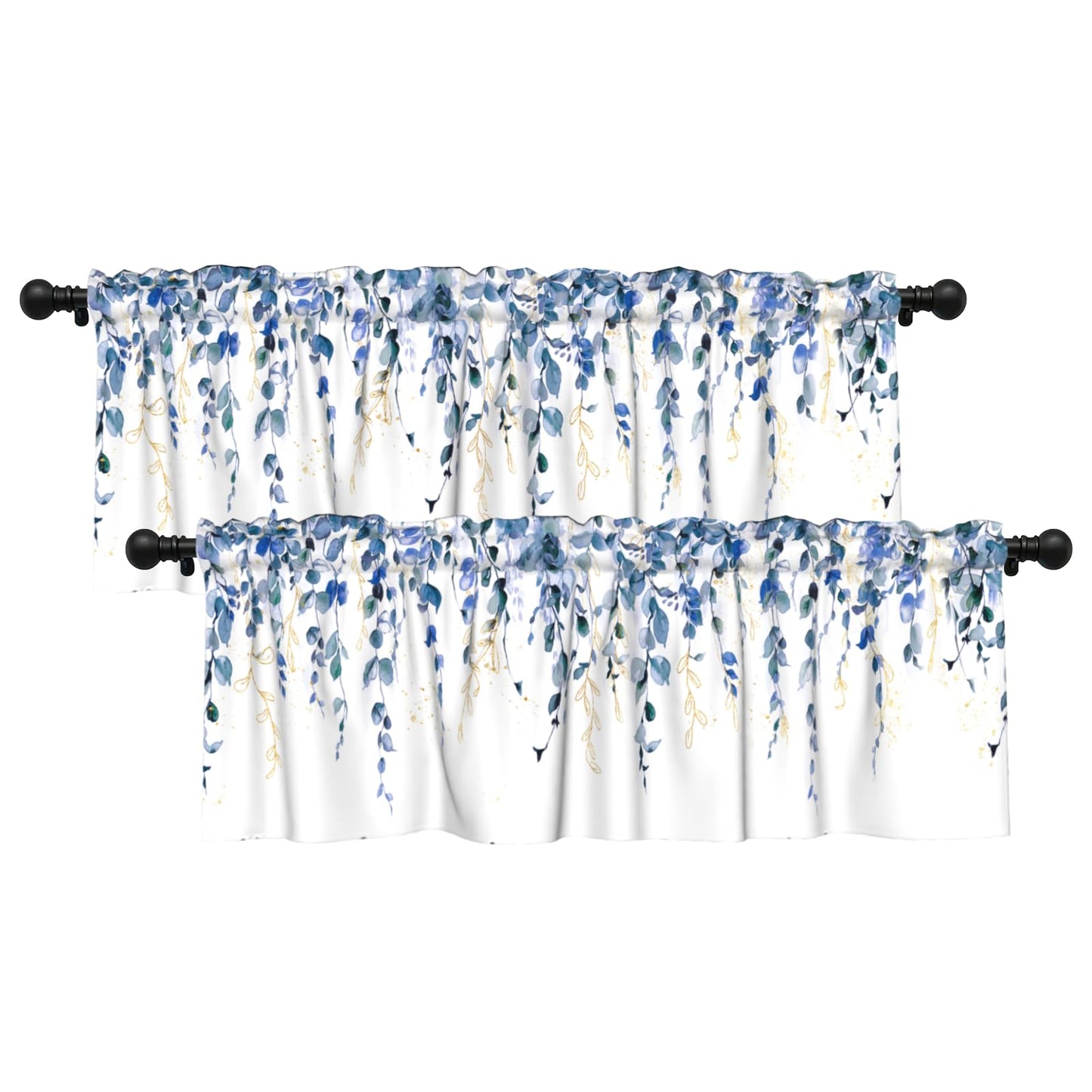 Patriotic Valance for Kitchen 2 Pack 54"x18" American Flag Curtains for Windows Red White Blue Stars 4th of July Independence Day Eucalyptus Leaf Window Treatment Rod Pocket Valance for Home Decor BST326L