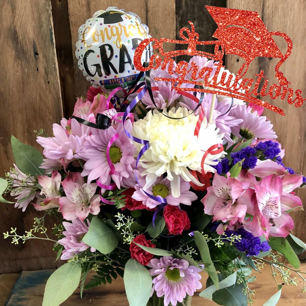 Congratulations 2026 Graduation Cake Topper Red Glittery Class of 2026 Cake Topper Congrats Grad Party Cake Decor for 2026 Senior High School College Grad Party Supplies Decorations BST220