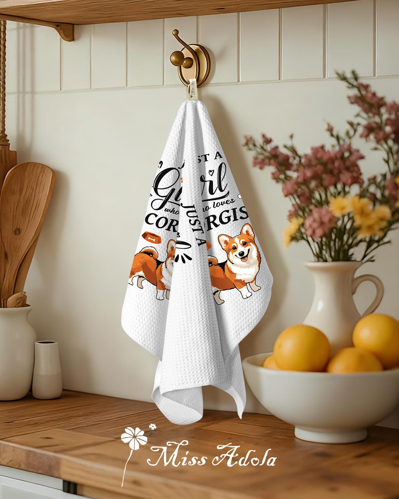 Miss Adola Dog Funny Kitchen Towels - 15x28 Inch Decorative Waffle Microfiber Dish Cloths Cute Absorbent Reusable Hand Tea Towels with Hanging Loop French Bulldog Gift for Dog Lovers WN420