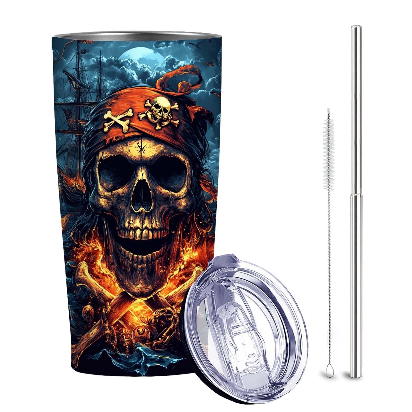Gothic Skull 20 oz Insulated Stainless Steel Tumbler | Spooky Skeleton Travel Mug with Leak Proof Lid and Telescope Straw | Hot & Cold Coffee Cup | Halloween Gifts for Men and Women WN420