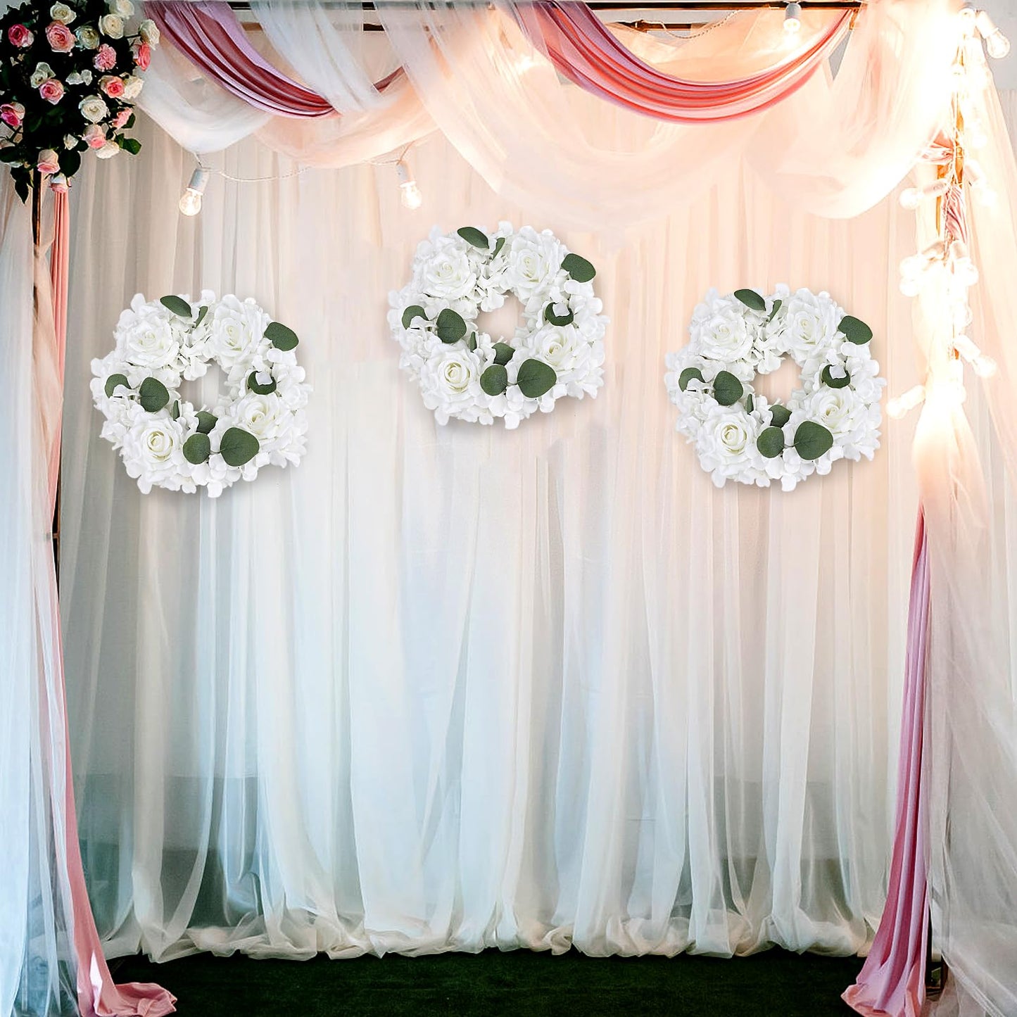 Artificial Flower Candle Rings - 6 Inch Inner Rose Floral Wreaths for Wedding Bridal Event Table Centerpieces Backdrop Decorations (Dusty Pink & White, 6 X Candle Rings) WN420