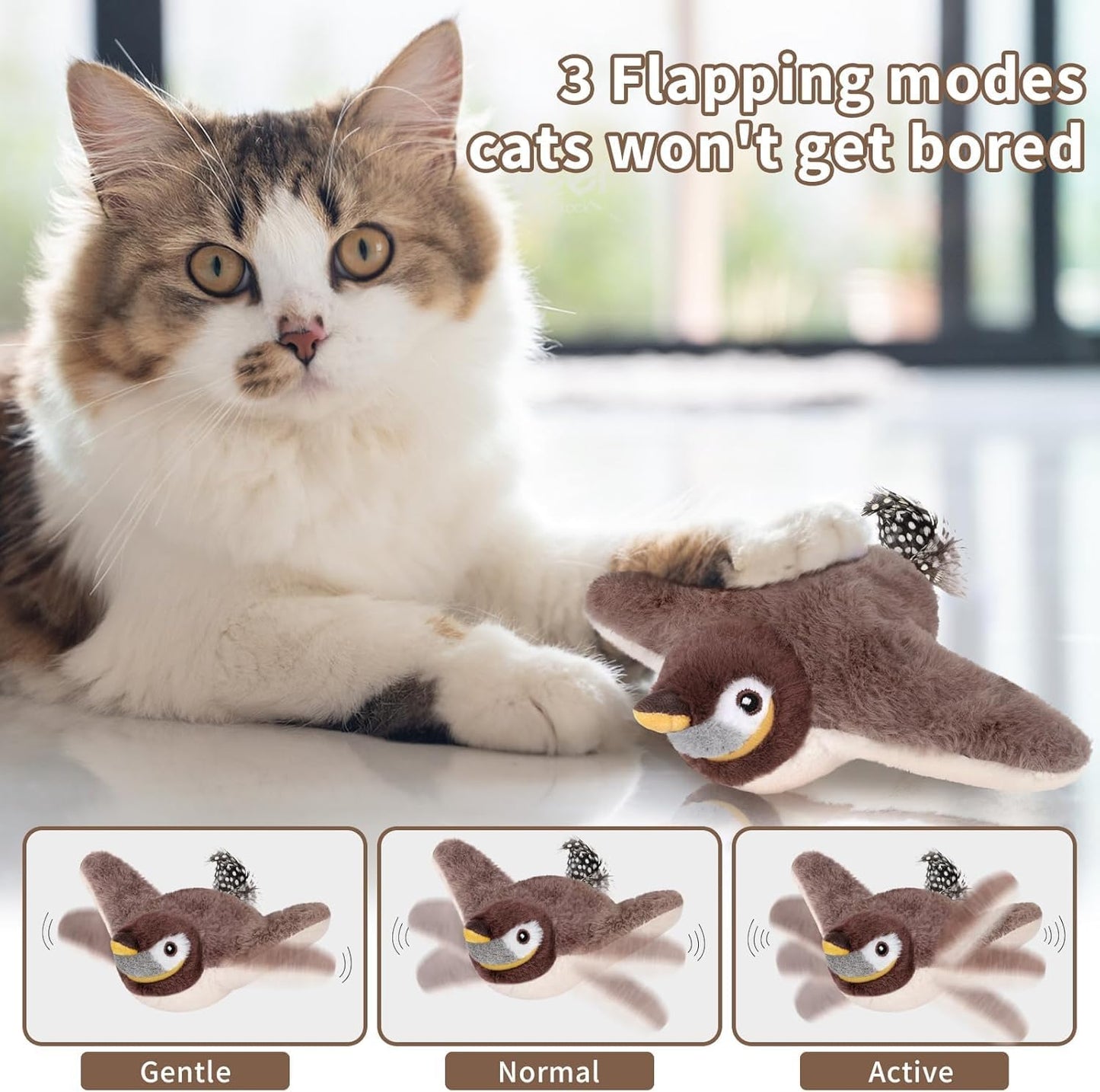 Cat Toys Flapping Birds with Catnip Bags, Rechargeable Chirping Interactive Kitten Toy Kicker, Lifelike Birdie Tweets, Indoor Enrichment Moving Wings Cat Exercise Toys for All Breeds Cat Dog(Oriole) WN420