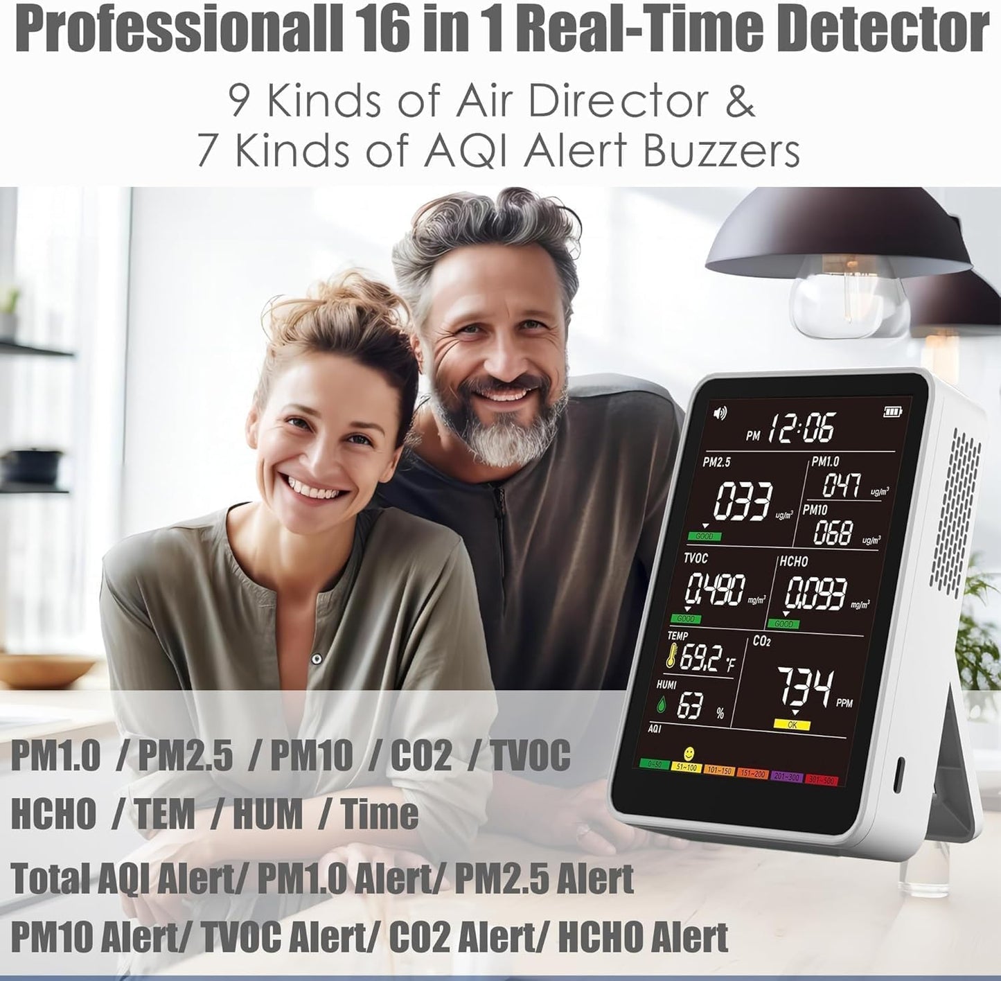 Professional Indoor Air Quality Monitor with AQI Alerts 16