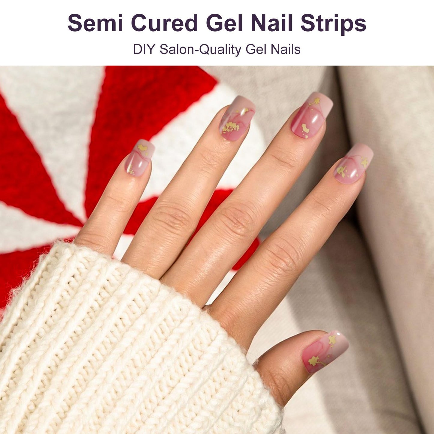 Semi Cured Gel Nail Strips, 56Pcs Nail Art Stickers/Wraps, Long Lasting UV Nail Polish Strips for Adults (Silver Rhinestones+French Tip Glitter) BST220