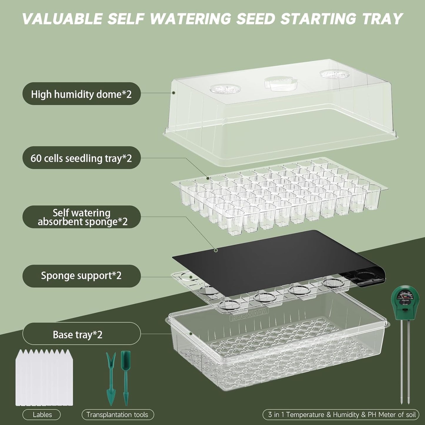 Adawook Self-Watering Seed Starter Tray, Seed Starter Kit Self Water N3233