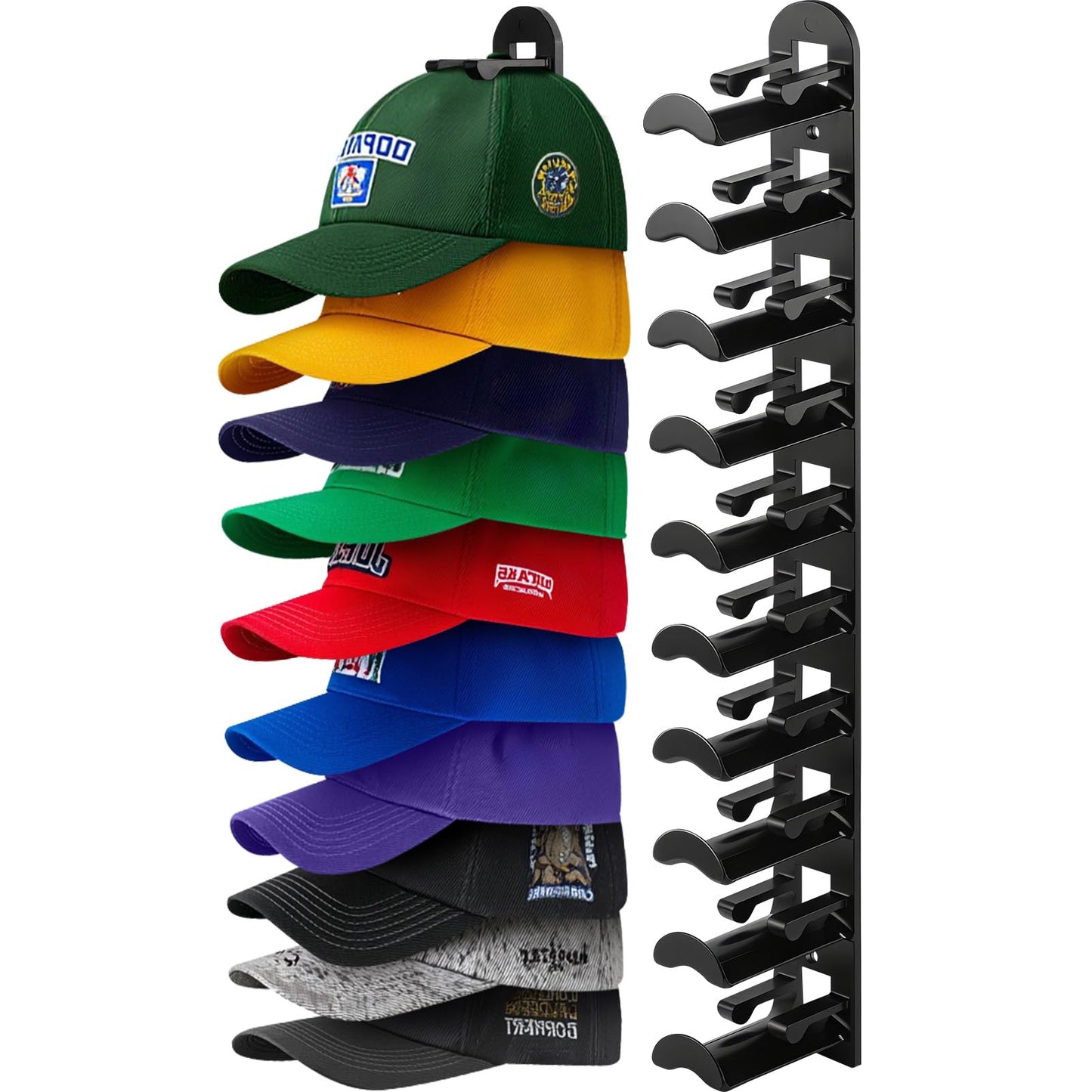Hat Hook for Wall, 2 Pack Hat Organizer Hold up to 20 Hats,Hat Holder with Strong Adhesive and 8 Pack Screws, Cap Holder Hat Hangers for Wall Closet Door and Bedroom(B-Black) BST220