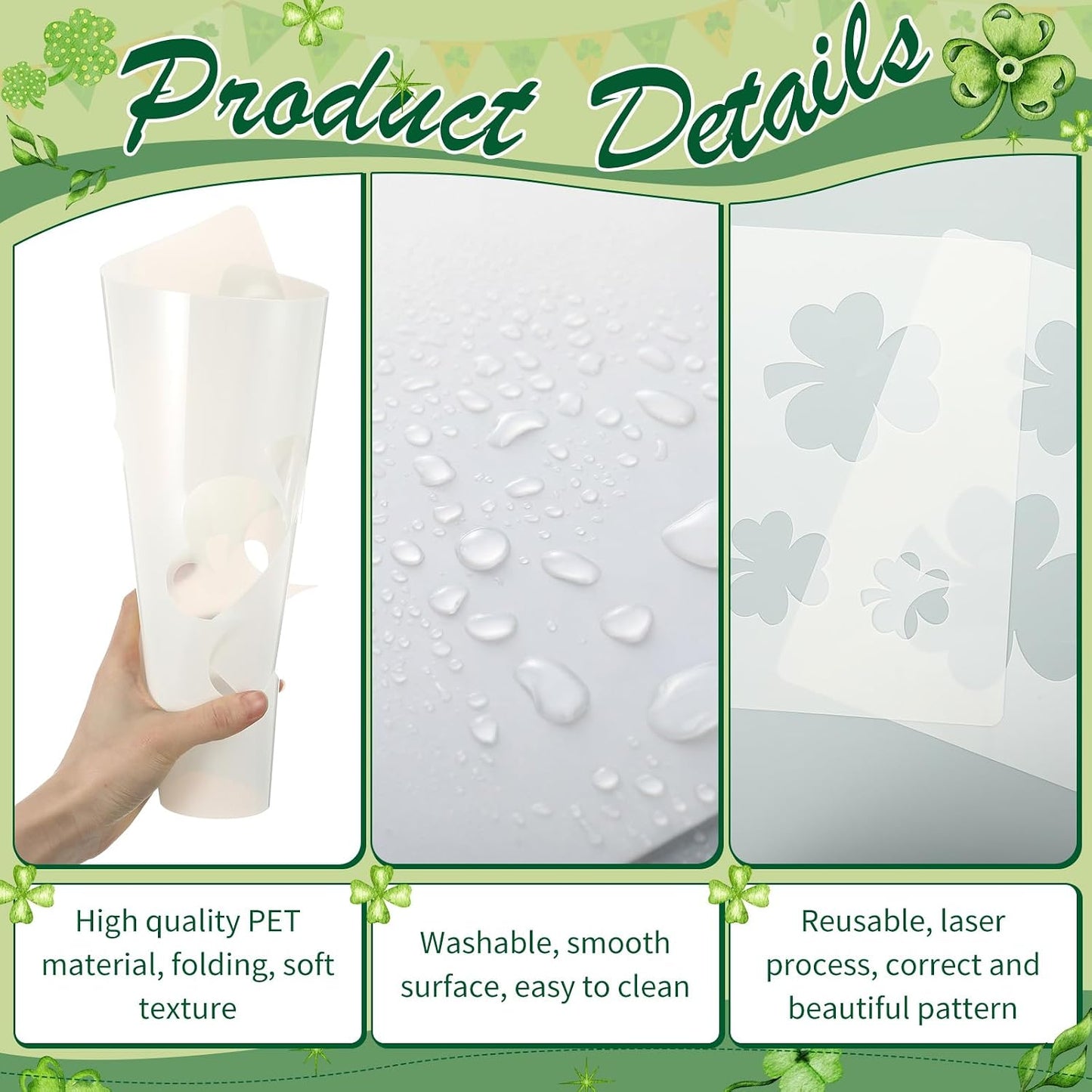 2 Packs Large Shamrock Stencil Reusable Irish Stencil for Yard Painting on Lawn, Paper, Wood, Fabric, Glass, Irish Project BST220