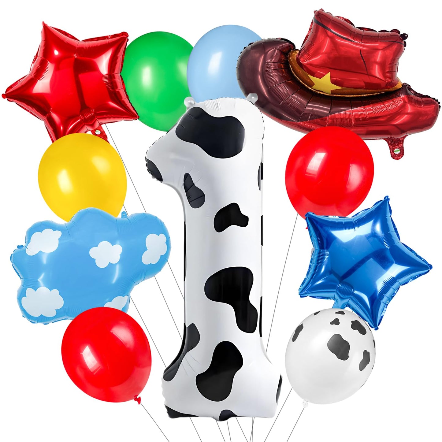 11-Pack Cowboy Theme Balloon Set, Farm Theme Decorations, Balloons with Hats and Clouds, Boys and Girls Birthday Party Supplies (1) BST202
