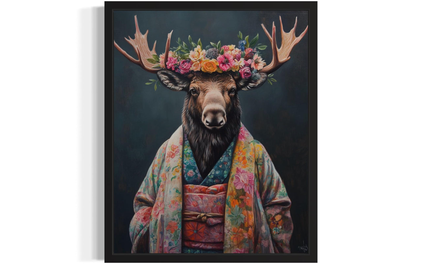 Moose Flower Head Unframed Wall Art Print Poster, Kimono Bathroom Dressing Room Decor Posters Prints for Restroom Home Picture Painting Artwork Gallery 7 (Moose, 16 x 20 inches, Unframed) BST220