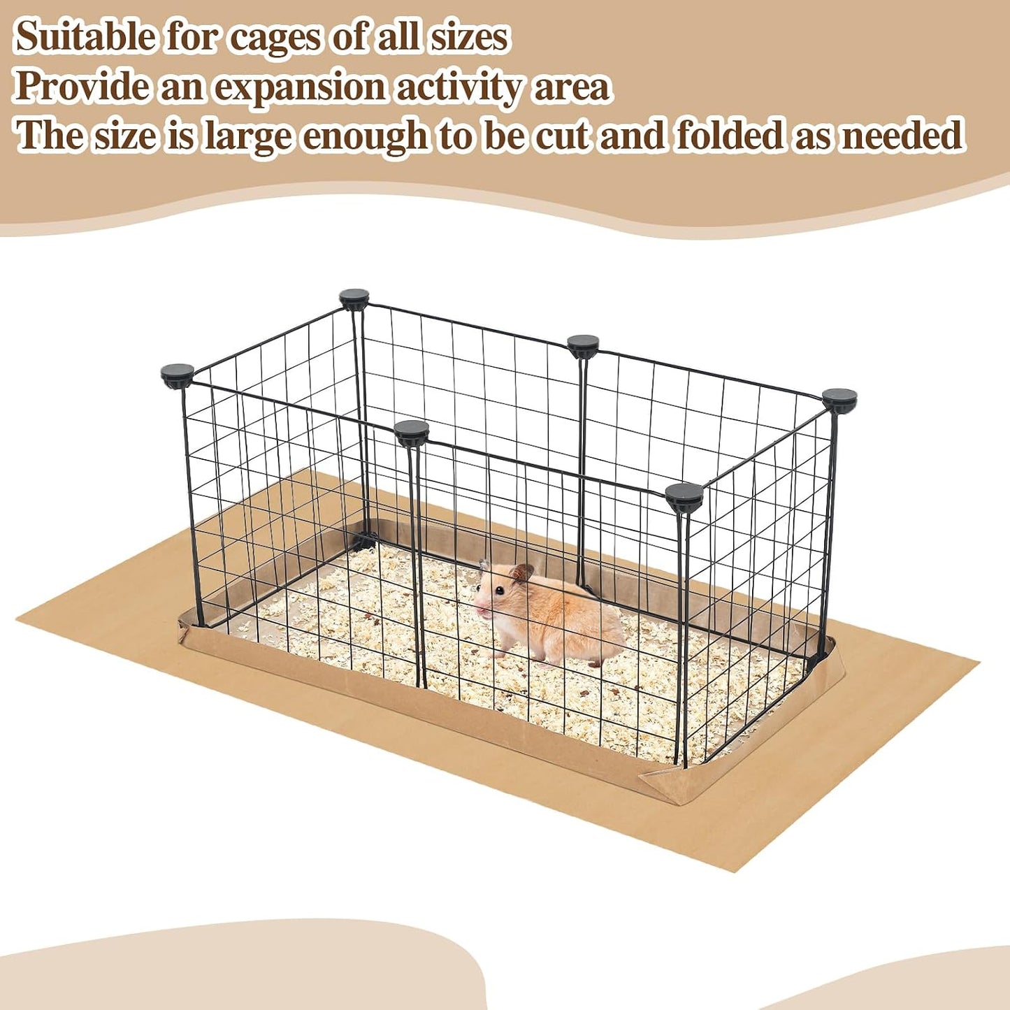 AmazingSpark 14 Pcs Guinea Pig Cage Accessories Include 12 Pcs 4.1 x 2.1 ft Disposable Guinea Pig Cage Liner 2 Pack 35 oz Pet Shavings Bedding Waterproof Kraft Bottom for Small Animal Hamster Rabbit WN420