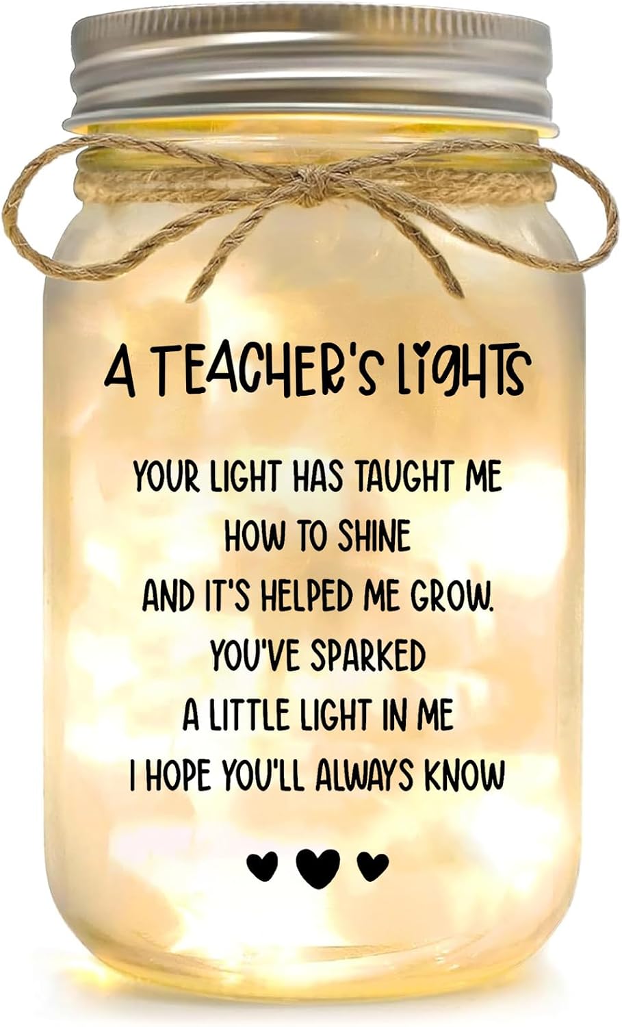 Kimoli Teacher Appreciation Gifts for Women Teacher Christmas Gift Mason Jar Night Lights with Warm Lights Home Decor BST326H