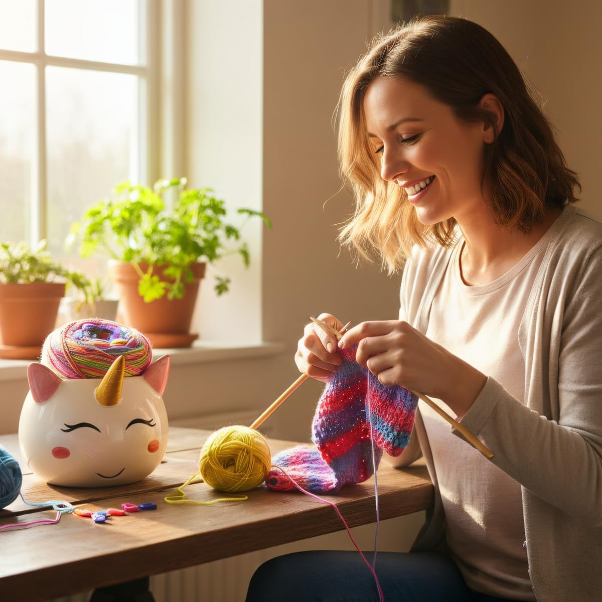 Unicorn Yarn Bowl for Knitting - Cute Ceramic Knitting Bowl Extra Large - Ceramic Yarn Bowl Crochet Accessories Yarn Holder Storage Gift for Knitters Funny BST326H