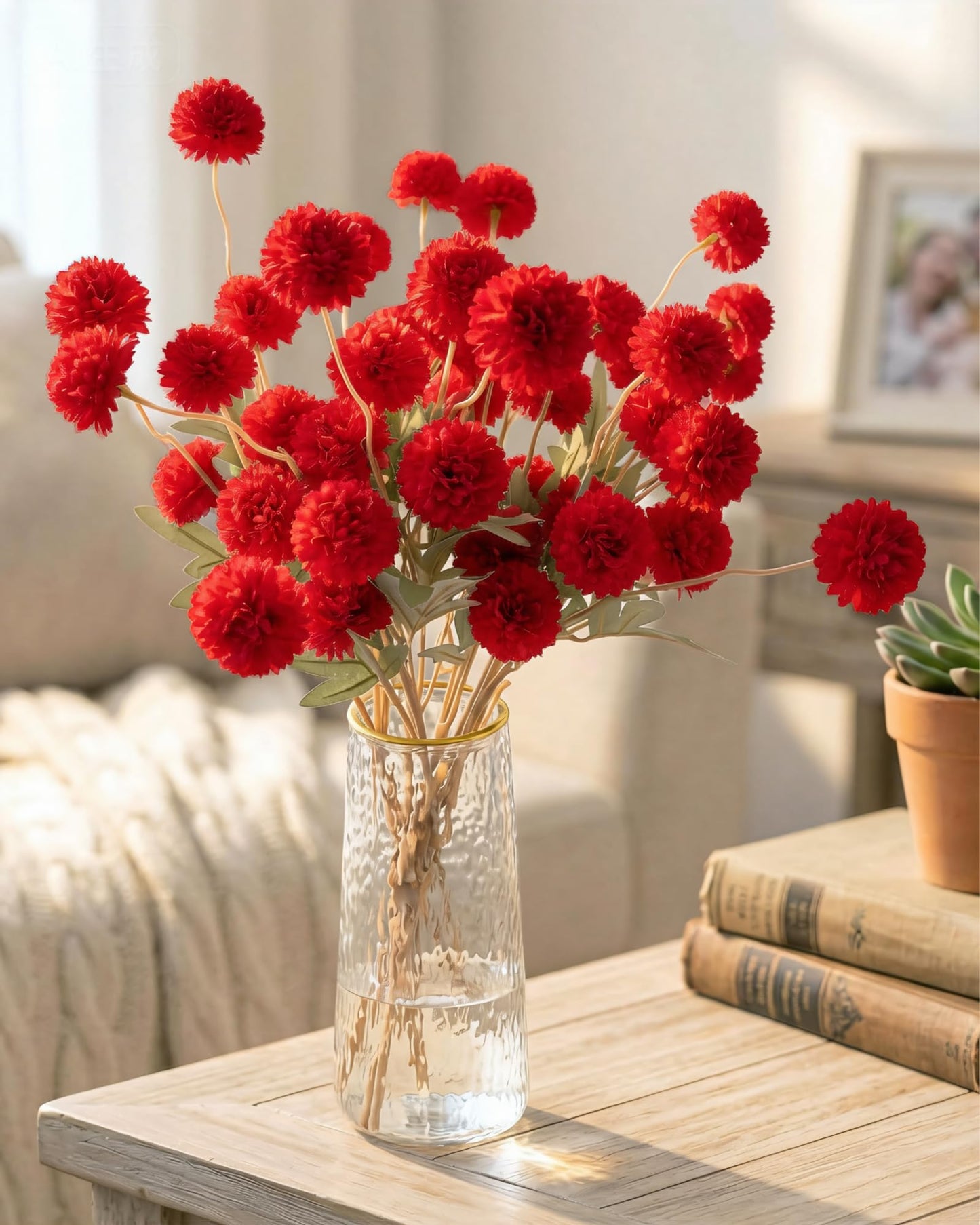 Beige Faux Silk Mums Artificial Flowers, 8Pcs Fall Fake Kiku Small Mini Chrysanthemum Pom Pom Stems for DIY Bouquets Centerpieces Vase Autumn Home Decorations Floral Arrangement BST202