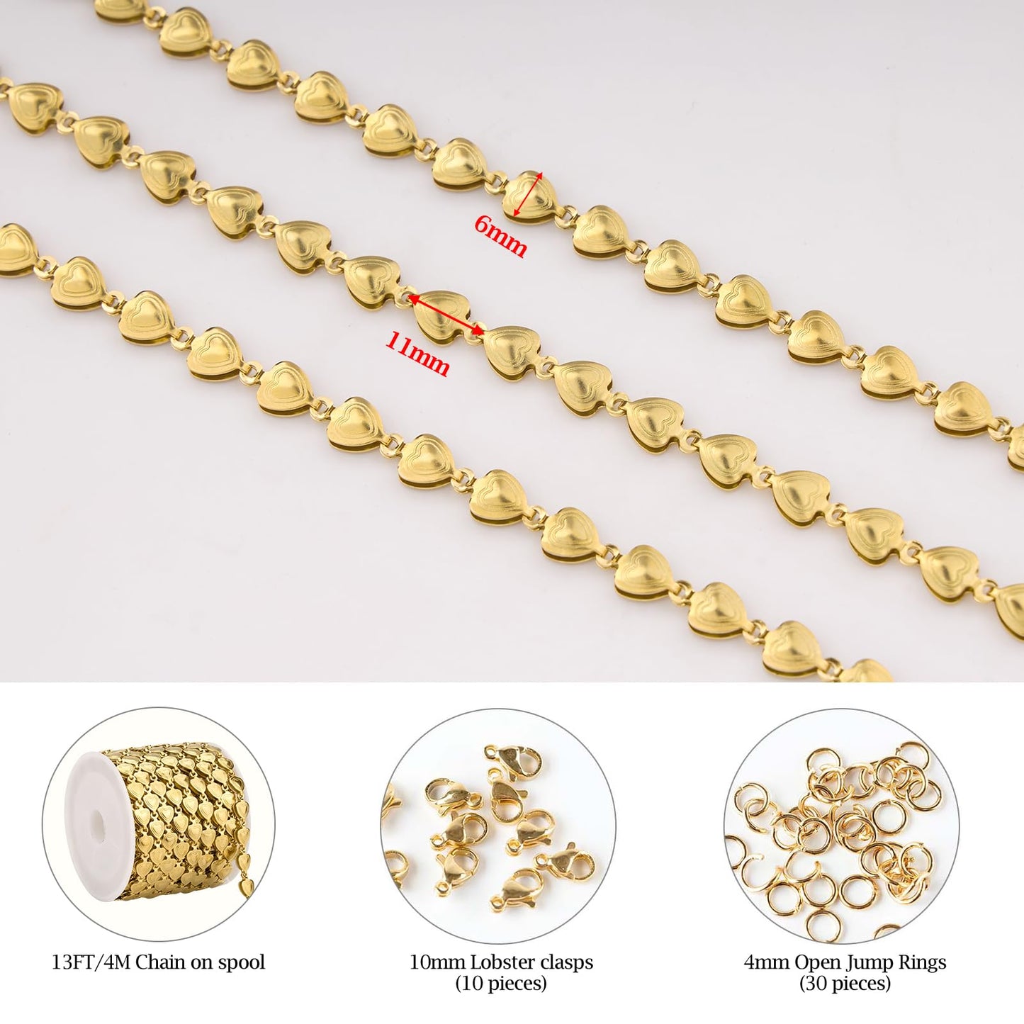 KYUNHOO 16FT Silver Chains for Jewelry Making Colored Bead Links on Spool Stainless Steel DIY Craft Chain Supplies BST220