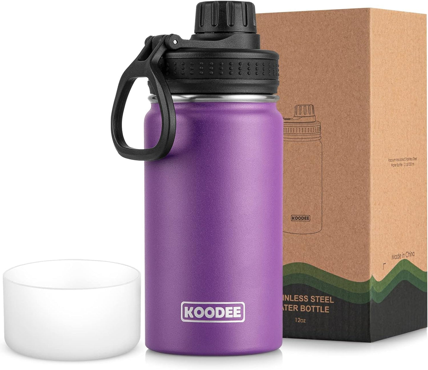 koodee Water Bottle-12 oz Stainless Steel Double Wall Vacuum Insulated Water Bottle for School-Wide Mouth Flask with Straw Lid (Teal) BST220