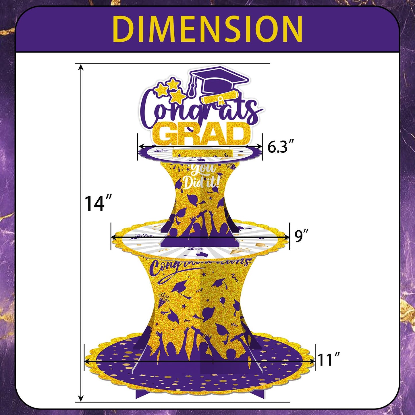 Graduation Cupcake Stand Decoration, 3 Tier Congrats Grad Party Cupcake Holder Tower, Cardboard Grad Theme Dessert Cookies Stand for Graduation Party Supplies Favors (Black & Gold) BST220