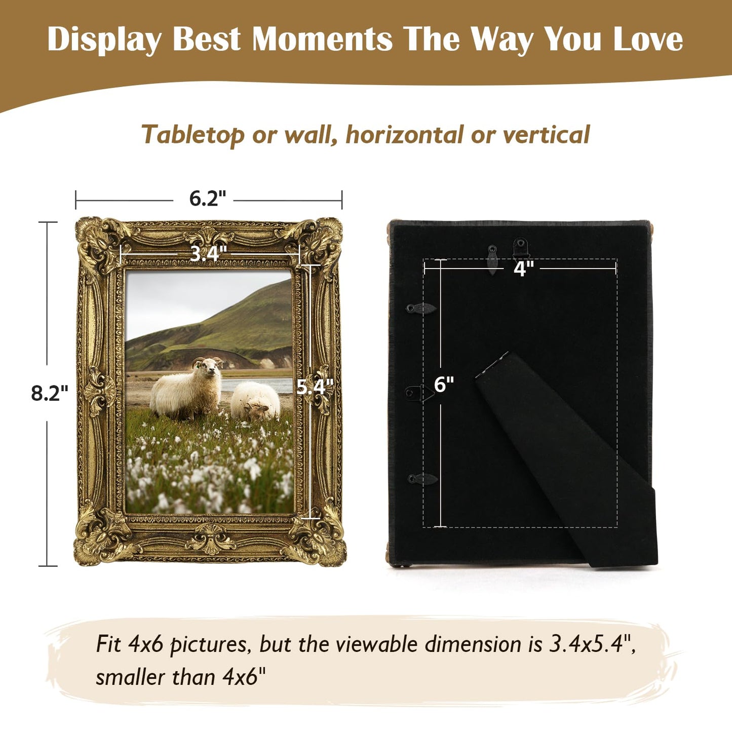 5x7 Wedding Picture Frame Gold,2 Pack Small Frame for Gallery Decor | Durable Resin Material,Tabletop & Wall Display,Real Glass,Rose Floral Design,Antique Brass Finish,Wedding Arrangement Decor BST326H