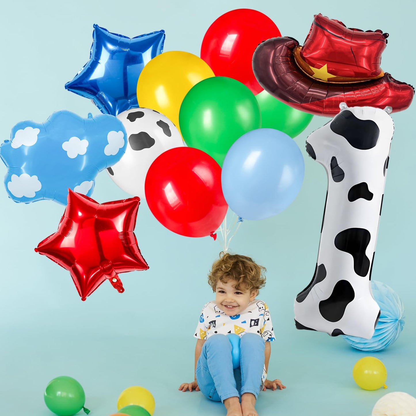 11-Pack Cowboy Theme Balloon Set, Farm Theme Decorations, Balloons with Hats and Clouds, Boys and Girls Birthday Party Supplies (1) BST202