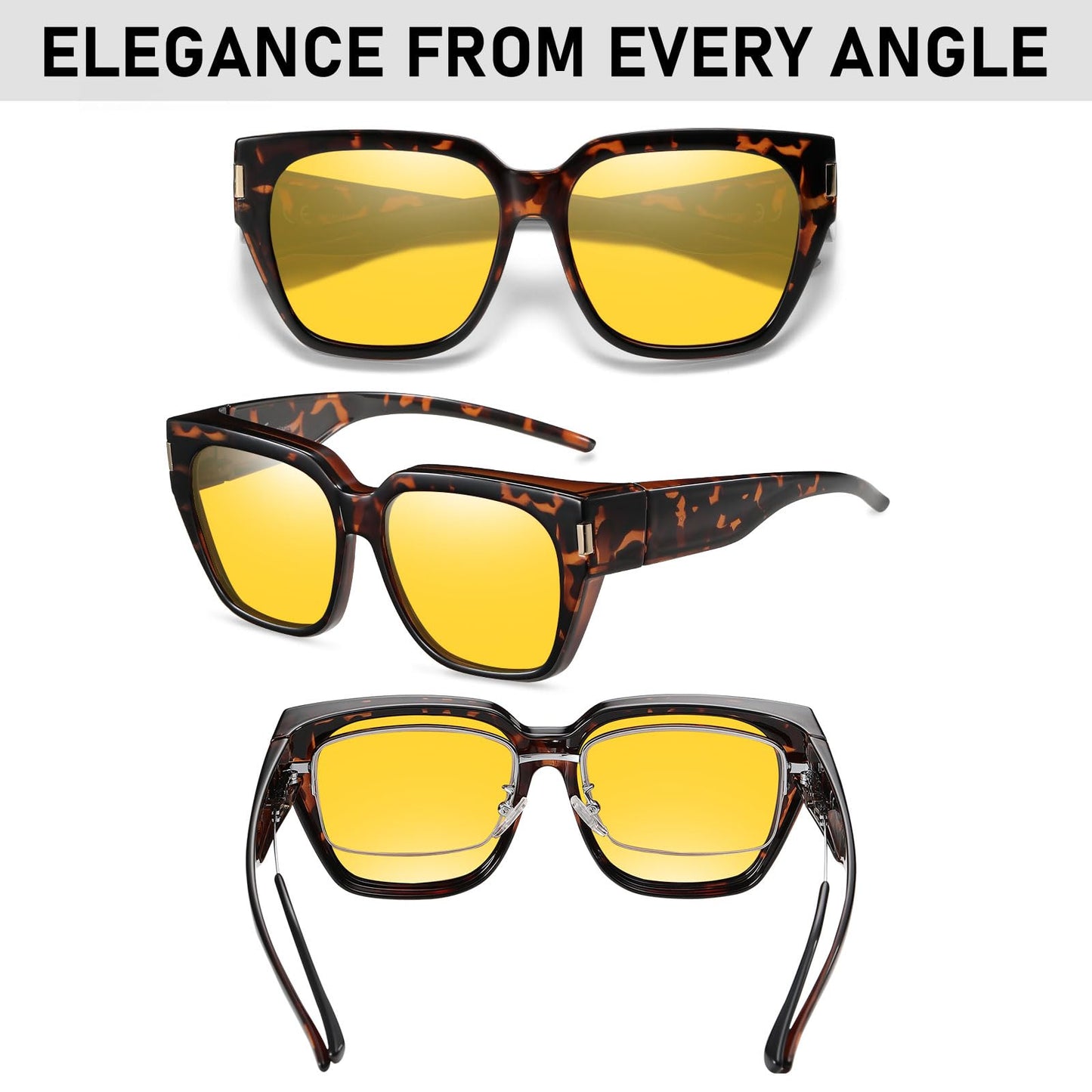 HAOLOTA Night Vision Driving Glasses Fit Over Glasses for Women Men, Anti Glare Polarized Nighttime Yellow Lens WN420
