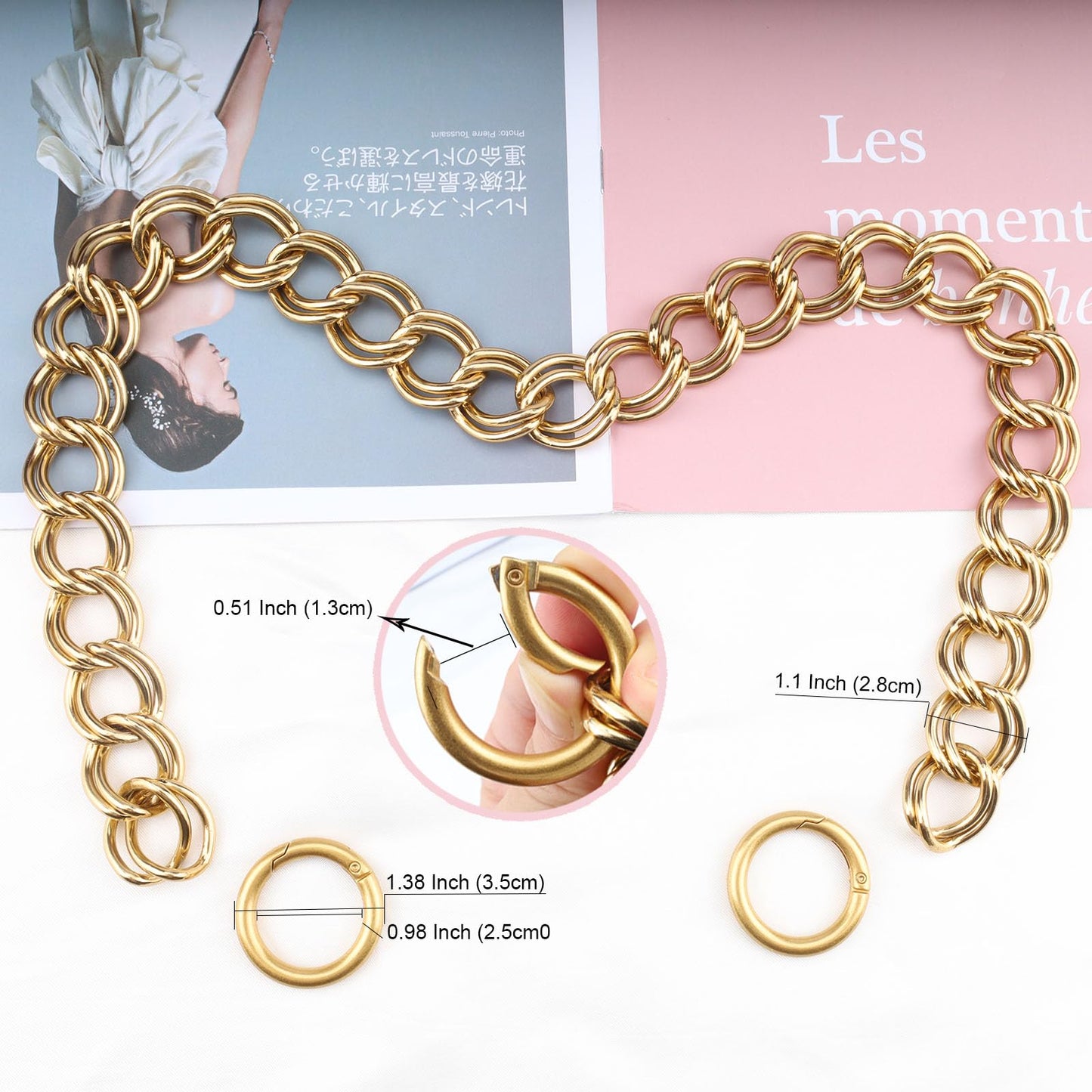Errienpin 23.6 Inch Chunky Purse Chain Handles | Double Chain with Oversized O Ring | Short Strap Replacement for Handbags & Shoulder Bags(Antique Gold) BST220