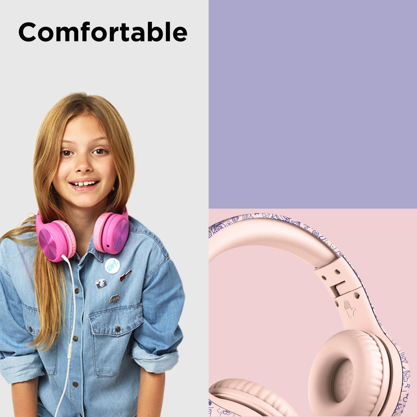 LilGadgets Connect+ Pro Wired Kids Headphones for School with Microphone, Volume Limiting Over-Ear Headset with Cord, SharePort Technology & SoftTouch Padding, Blue