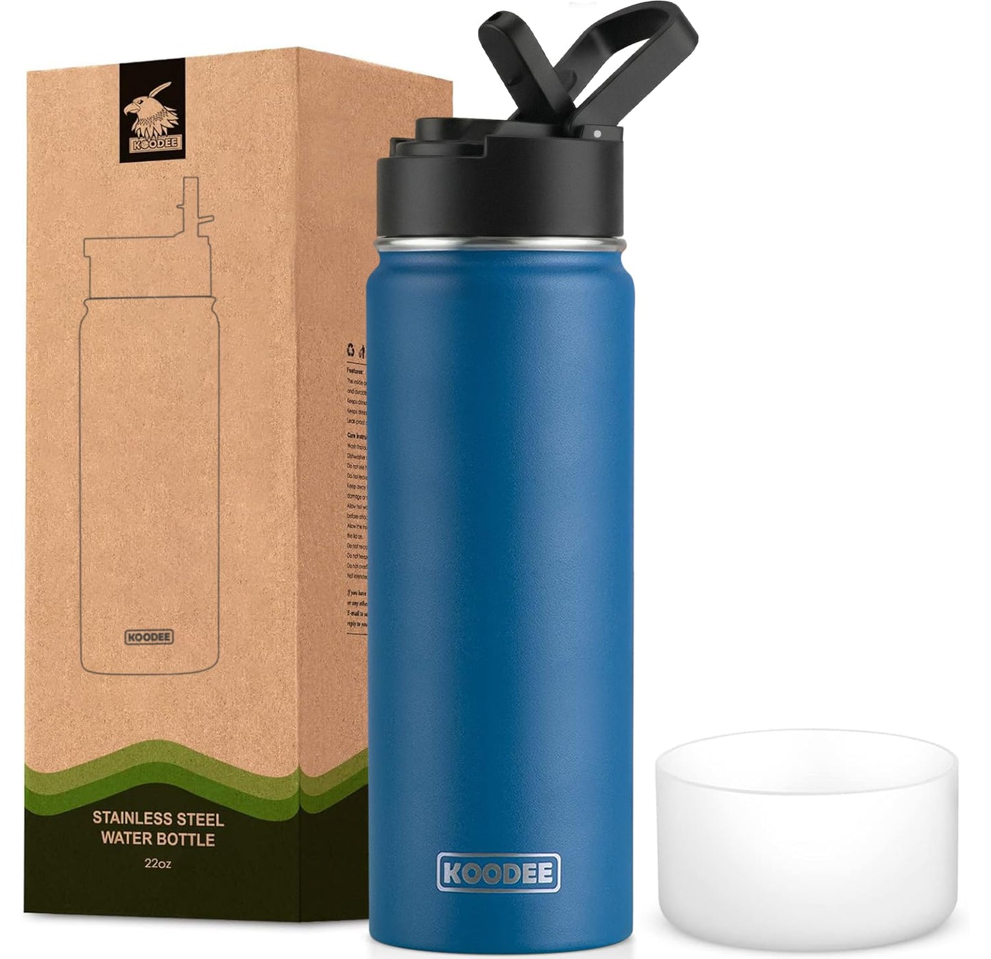 koodee Water Bottle-12 oz Stainless Steel Double Wall Vacuum Insulated Water Bottle for School-Wide Mouth Flask with Straw Lid (Teal) BST220