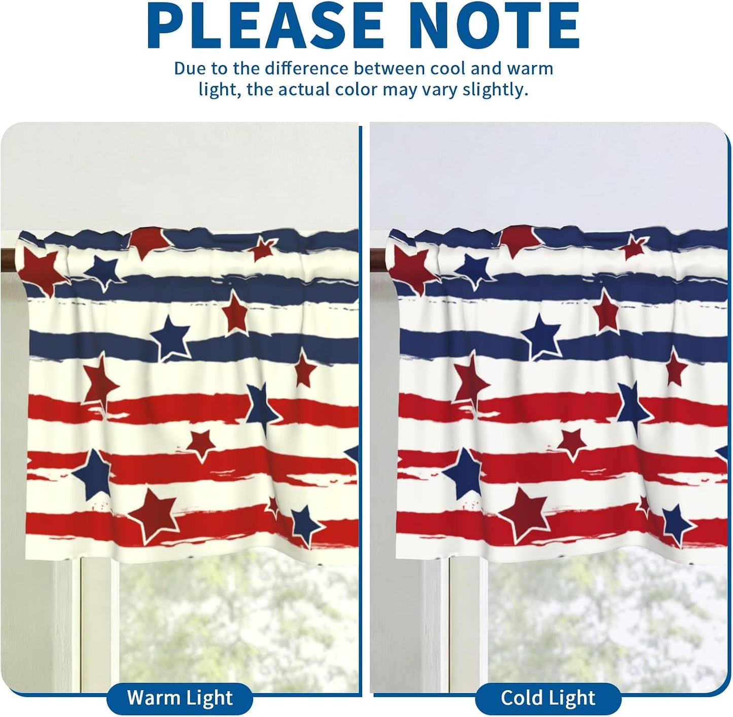 4th of July Kitchen Valances for Windows 2 Pack 54"x18" Patriotic Stars and Stripes Short Curtains Americana Independence Day Memorial Day Window Treatment Rod Pocket Valance for Living Room Decor BST326L