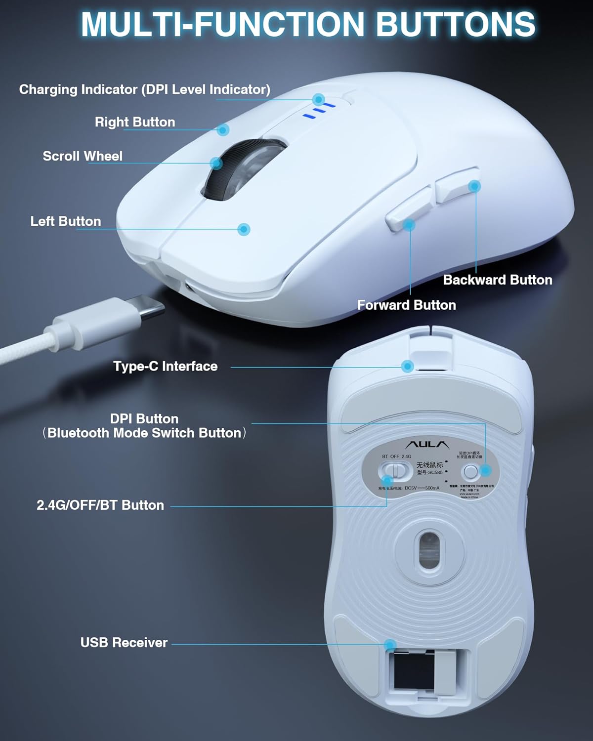 AULA SC580 Wireless Gaming Mouse 88