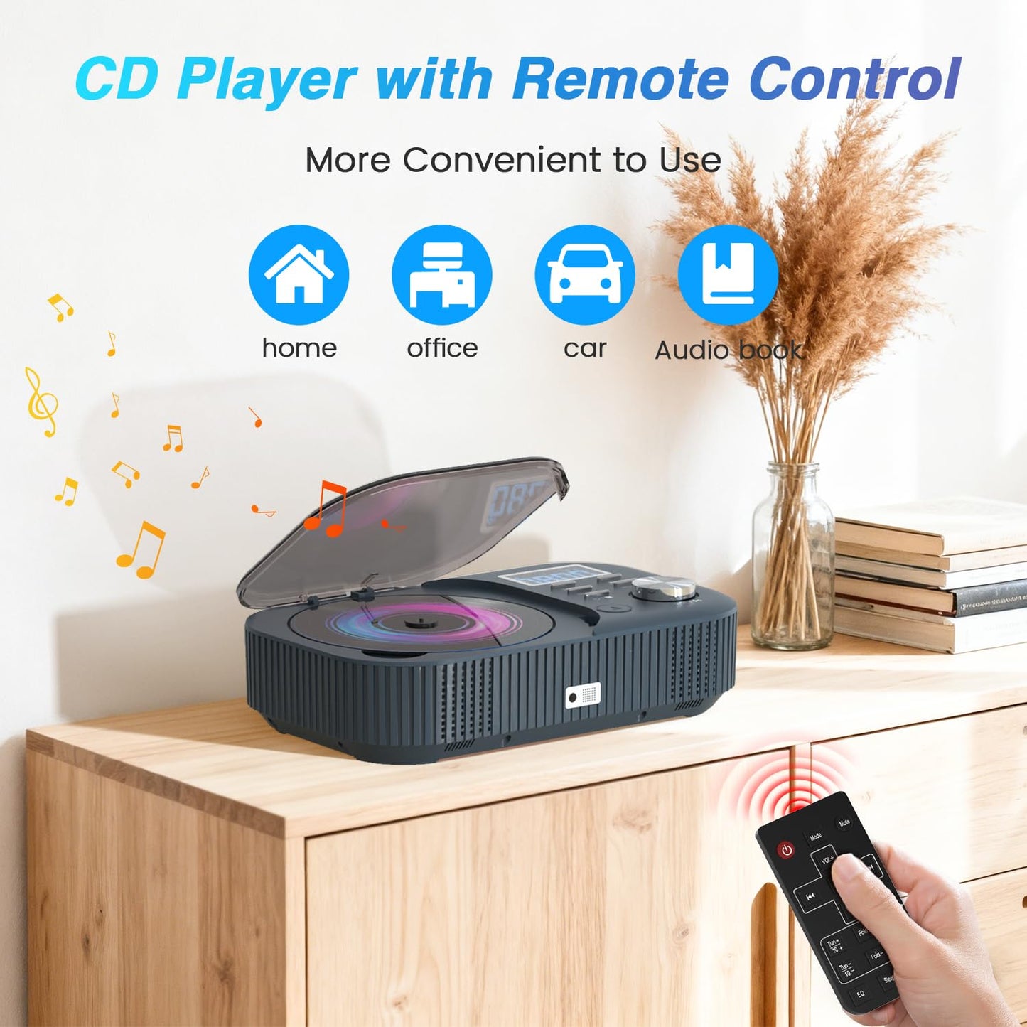 CD Player Portable,MONODEAL White Noise Portable CD Player with Bluetooth/Dual Stereo Speakers,Support FM Radio/USB/AUX,Remote Control,4000mAh Rechargeable CD Players for Car/Home Navy Blue