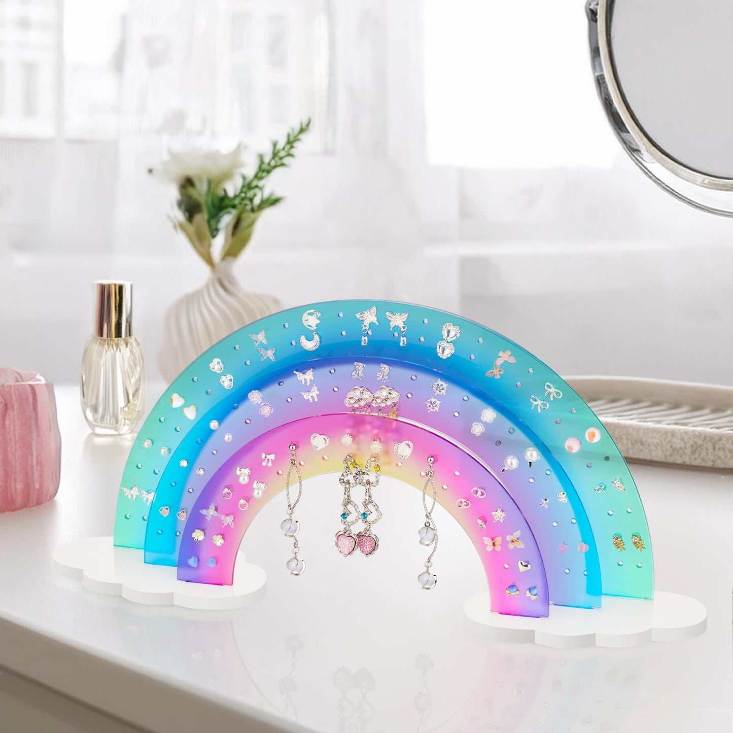 NiHome Earring Organizer Holder, 3-Tier 140 Holes Display, Iridescent | Lightweight Sturdy Fade-Resistant Vanity and Bathroom Storage Detachable Easy Assembly Travel-Friendly Design BST326H