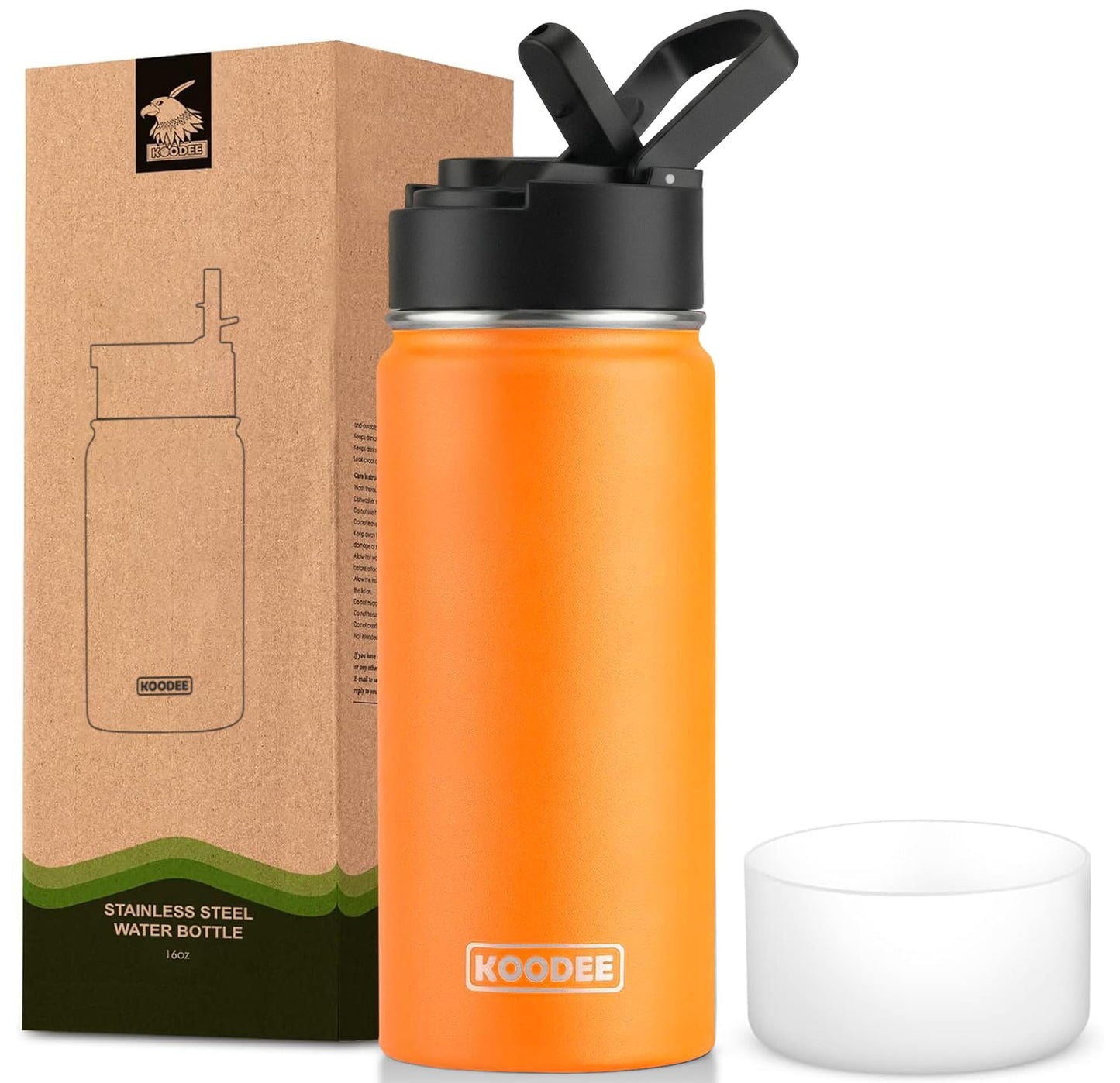 koodee Water Bottle-12 oz Stainless Steel Double Wall Vacuum Insulated Water Bottle for School-Wide Mouth Flask with Straw Lid (Teal) BST220
