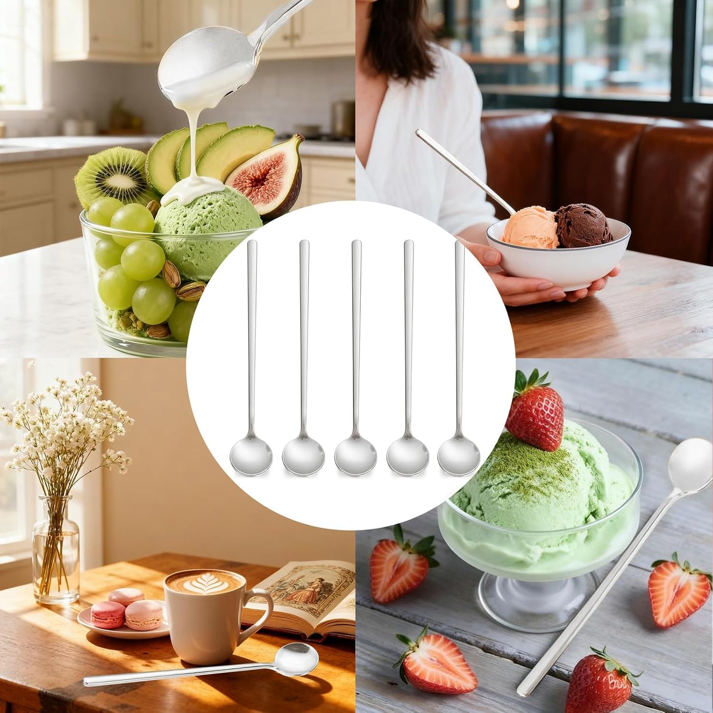 Liacere 50Pcs Plastic Coffee Spoons Disposable - 6.7"Silver Tea Spoons Long Handle -Silver Small Tea spoon, Espresso Spoon, Long Plastic Spoon for Stirring, Coffee Bar Accessories for New Year WN420