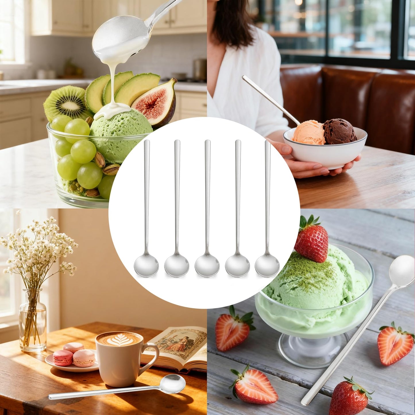 Liacere 50Pcs Plastic Coffee Spoons Disposable - 6.7"Silver Tea Spoons Long Handle -Silver Small Tea spoon, Espresso Spoon, Long Plastic Spoon for Stirring, Coffee Bar Accessories for New Year WN420