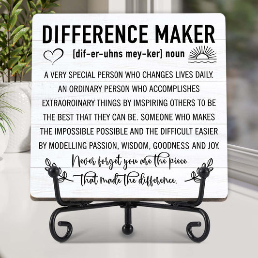 Difference Maker Gift，Thank You Gifts for Teacher Boss Coaches Leader Coworkers Therapist Supervisor, Teacher Desk Plaque Office Decor - E05 BST220