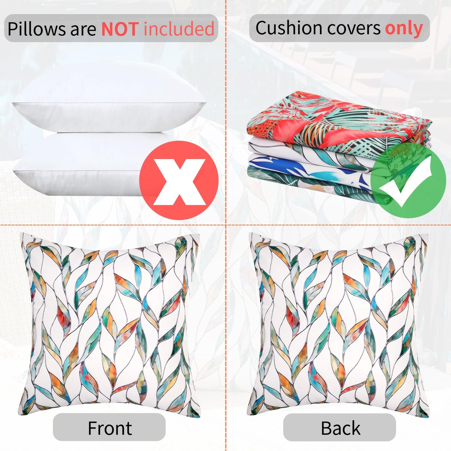 Outdoor Waterproof Pillow Covers Summer Decorative Throw Pillow Covers Tropical Leaf Couch Covers 20x20 Set of 2 Square Outdoor Floral Cushion Cases for Patio Furniture Garden Tent Balcony Bench BST220