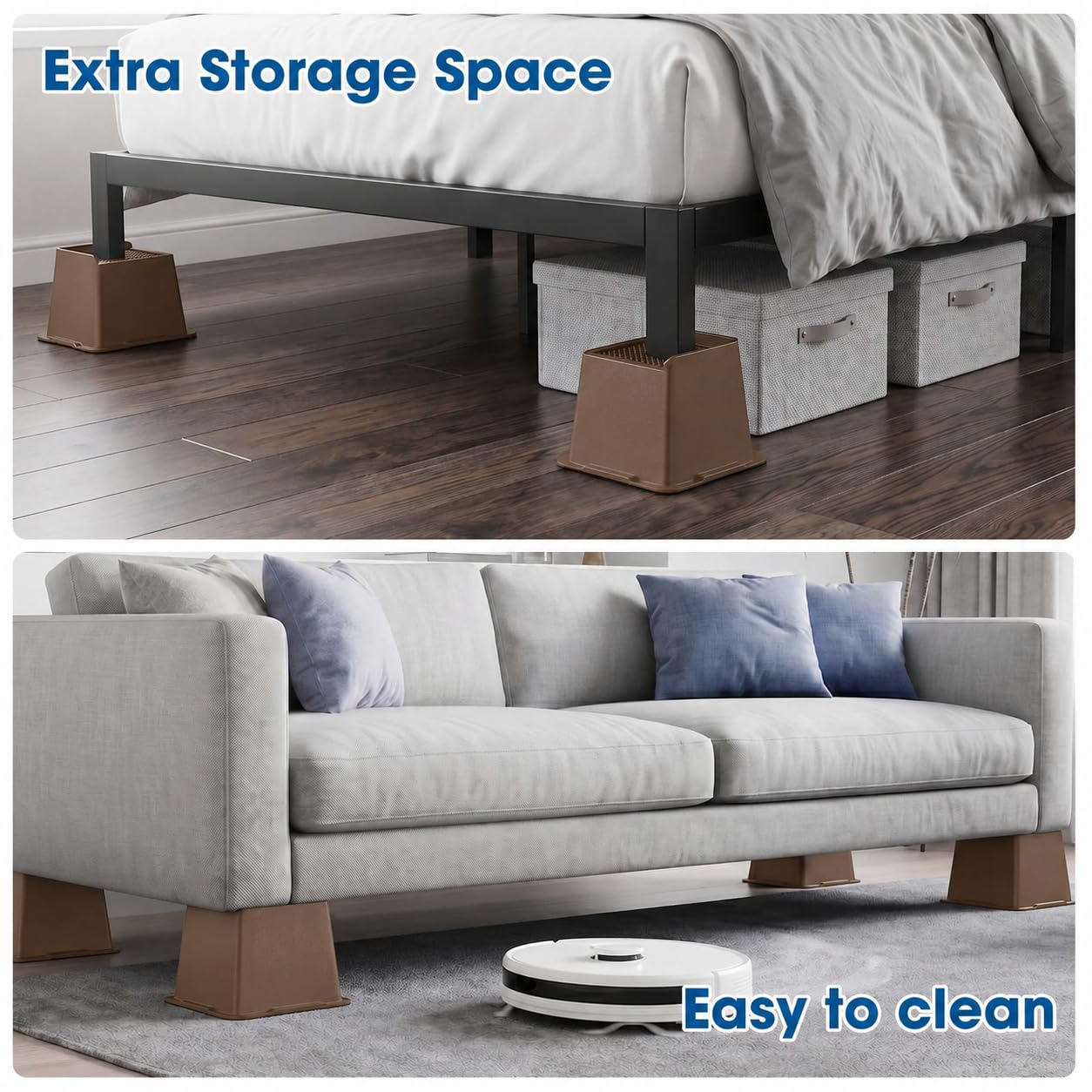 MYMULIKE Bed Risers 5 Inch Heavy Duty, Oversized Furnitures Risers 5 inch Support 6000 lbs, Bed Table Rising Blocks, Fits for Couch, Sofa, Chair, Furniture Lifts (Black 6 Pack) BST202