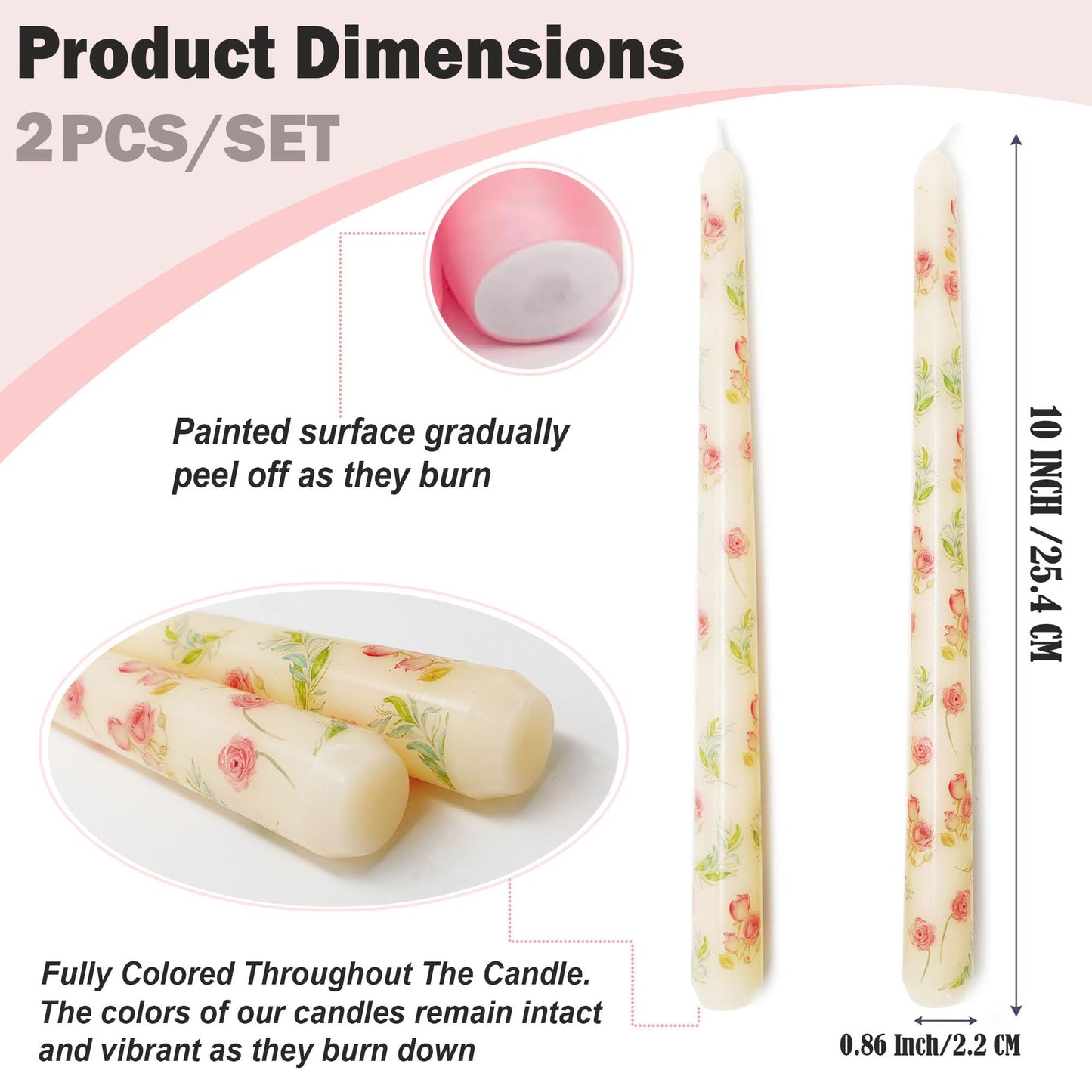 10 Inch Decorative Taper Candles, 4 Pack Birthday Balloon Print Candlesticks, Unscented Dripless Candles with Long Burn Time for Party, Holiday Table & Home Decor BST326H