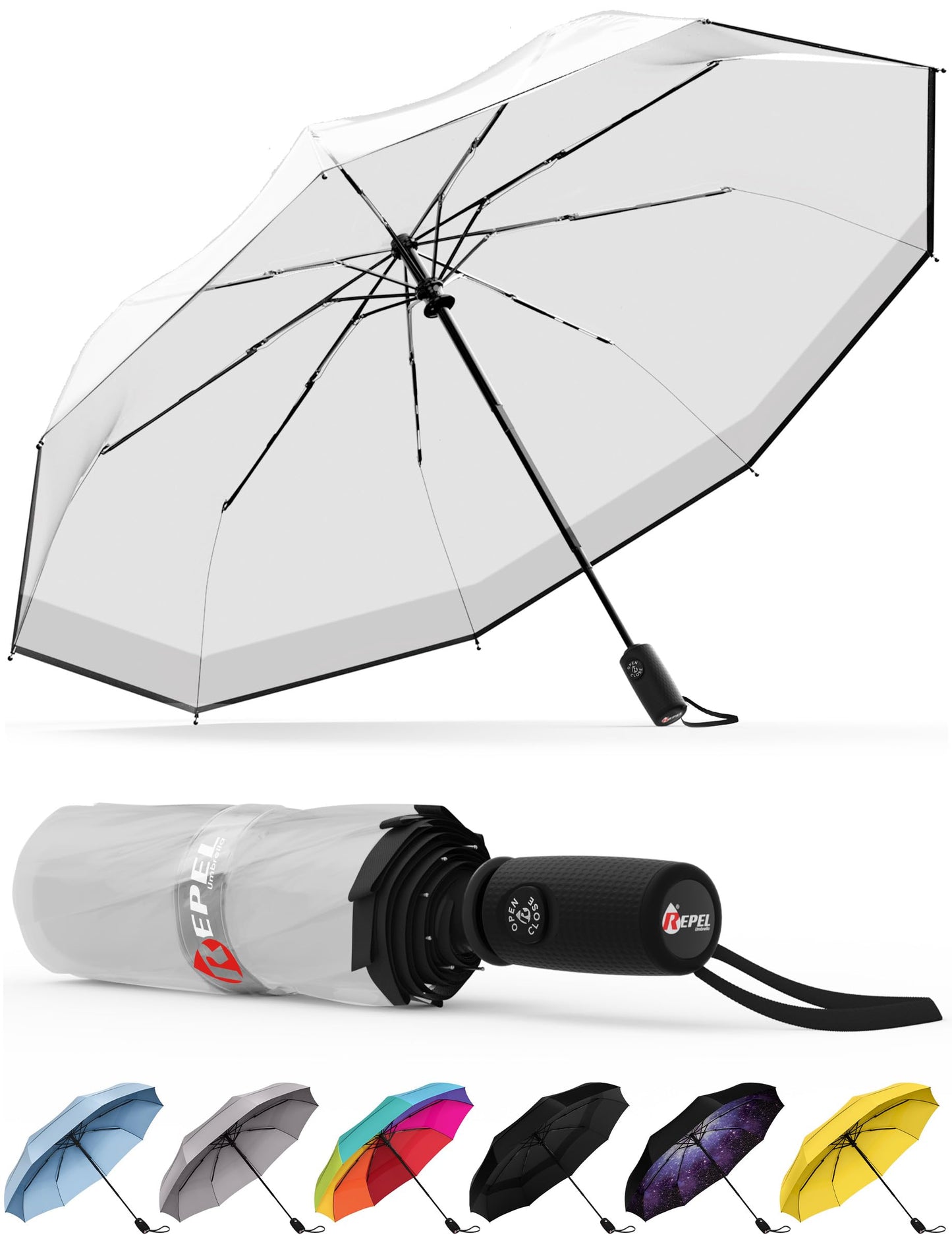 Repel Windproof Travel Umbrella - Compact & Withstands Winds up to 100MPH , Strongest Premium Auto Folding Umbrella for Rain and Sun - Durable, Light & Portable for Women & Men , Fits Backpack & Cars