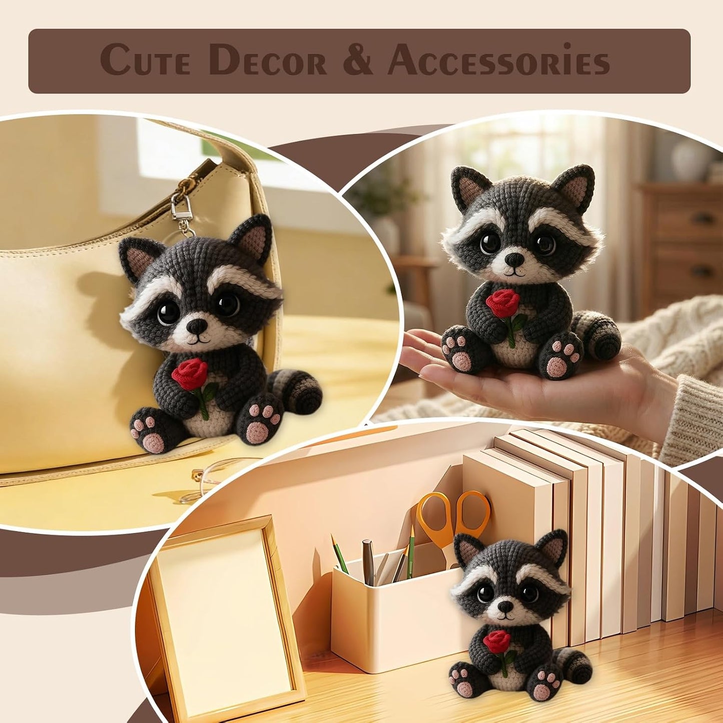 Morcolplus Woodland Raccoon Crochet Kit for Beginners & Adults, Amigurumi Forest Animal Crochet Starter Kit with Video Tutorials, DIY Yarn Craft Kit, Handmade Cozy Room Decor Gift BST220