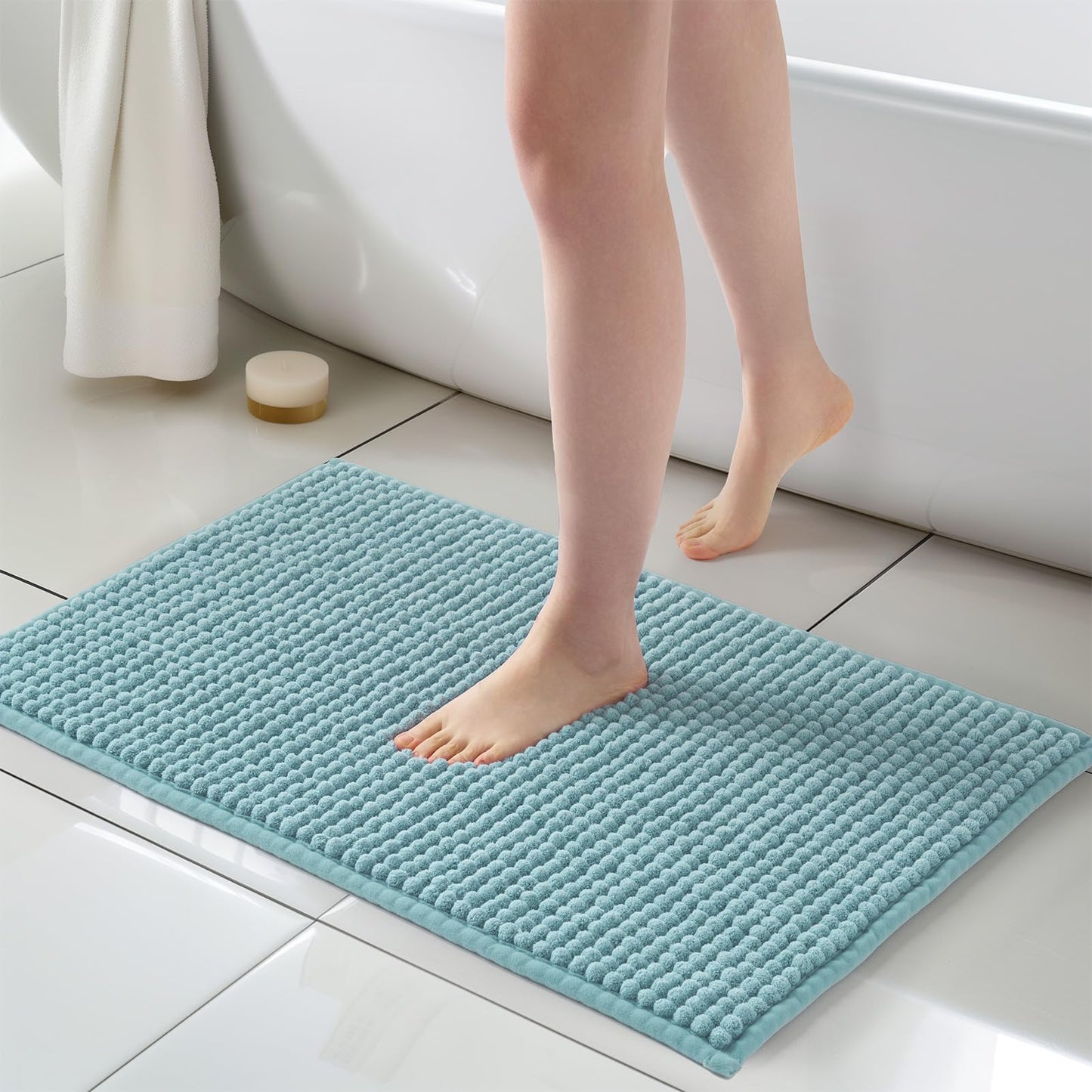 FRESHMINT Thick Chunky Chenille Bathroom Rug, Black, 20"x32" | Non-Slip Backing, Water Absorbent Surface, Machine Washable Care, Cushioned Comfort, Bathroom Floor Use BST220