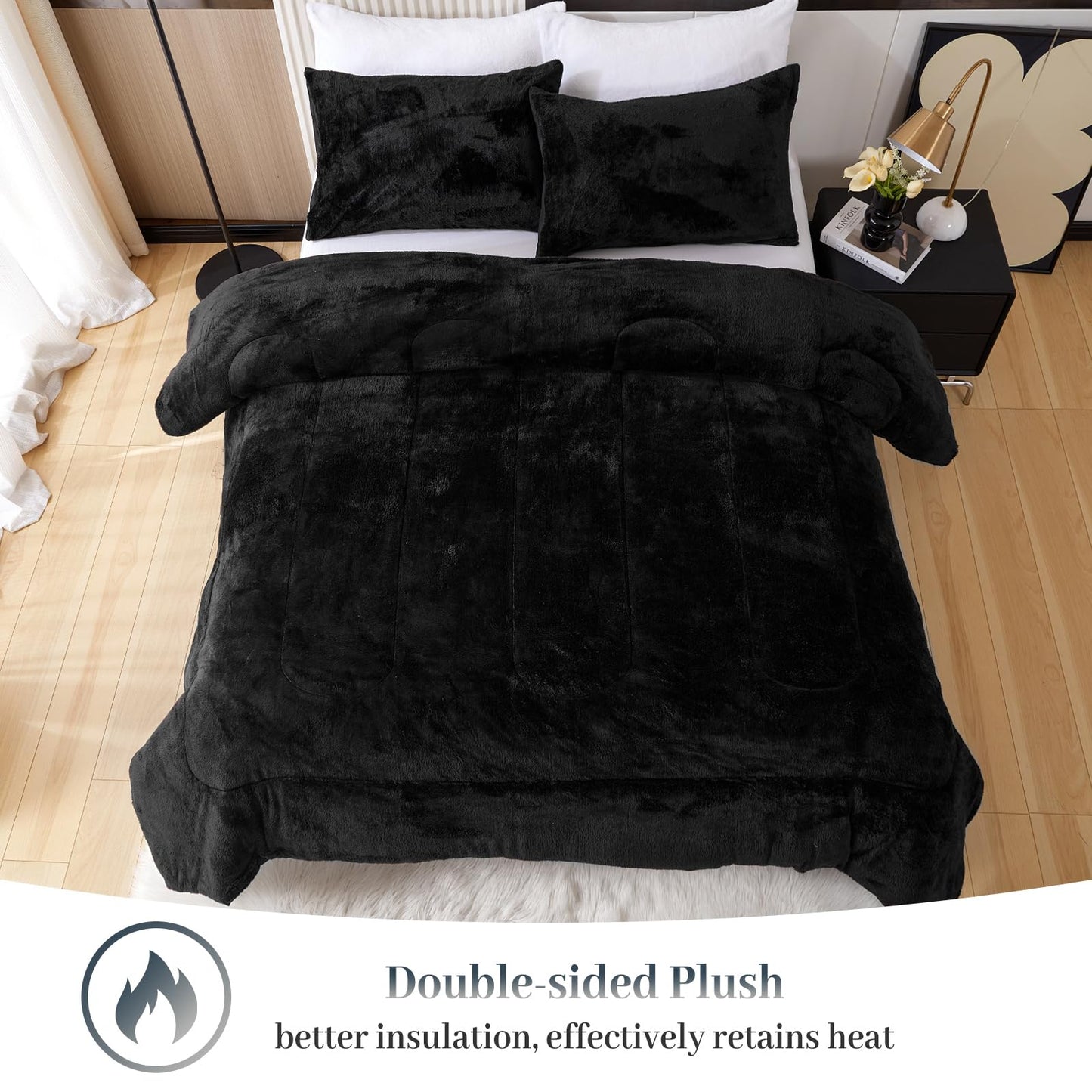 YIYEA Fluffy Queen Size Comforter Set, Luxury Faux Fur Comforter, Ultra Soft Plush Fuzzy Velvet Bedding Comforter Sets for Fall Winter, Cozy Warmth, No Shedding, 3PC, Queen, Light Grey BST326H