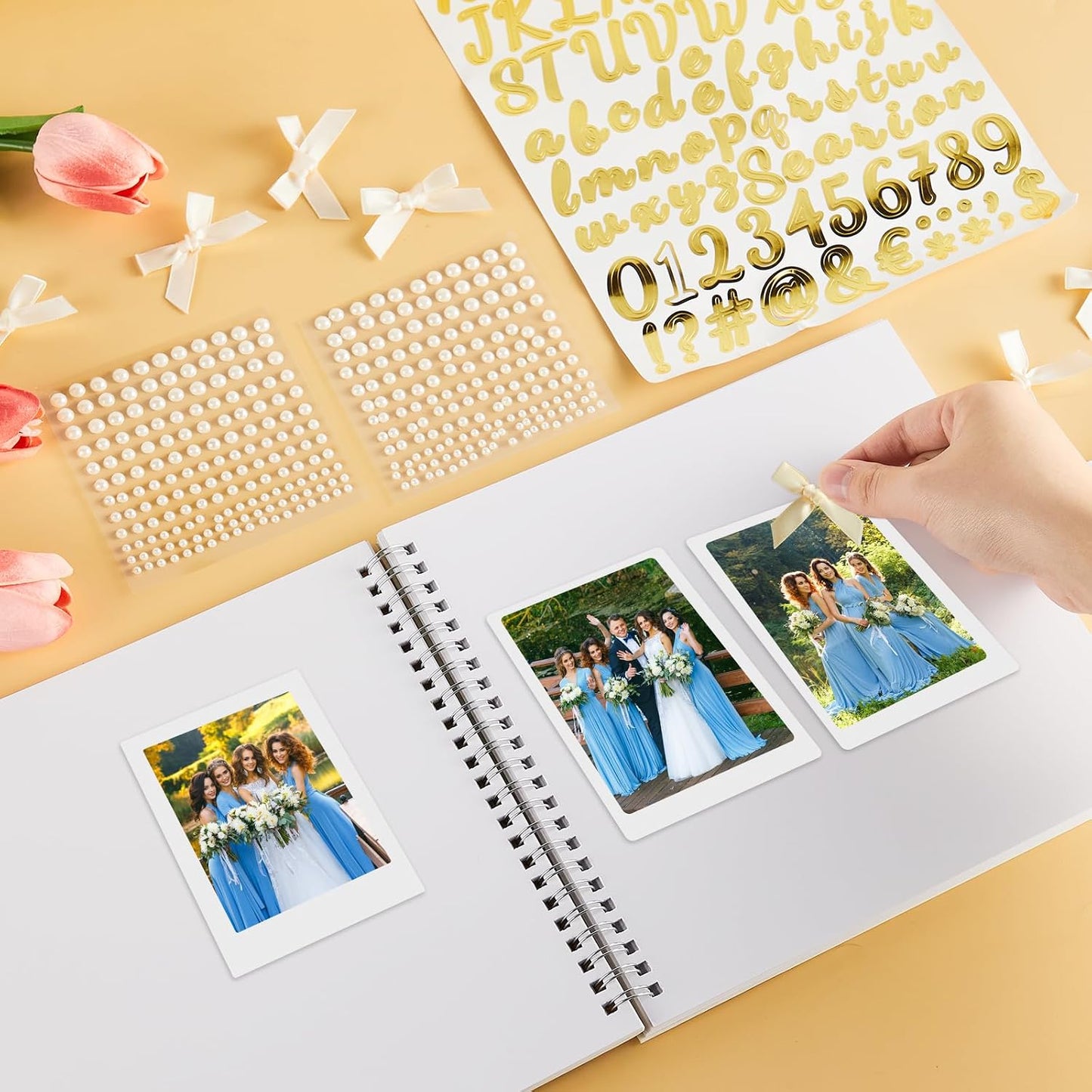 Oitnlaughter 539 Pcs Letters to The Bride Scrapbook Kit 8x8 Inch Wedding Bridal Memory Scrap Book Beige DIY Photo Album Guest Book with Pearl Stickers for Wedding Bridal Shower Anniversary BST326H
